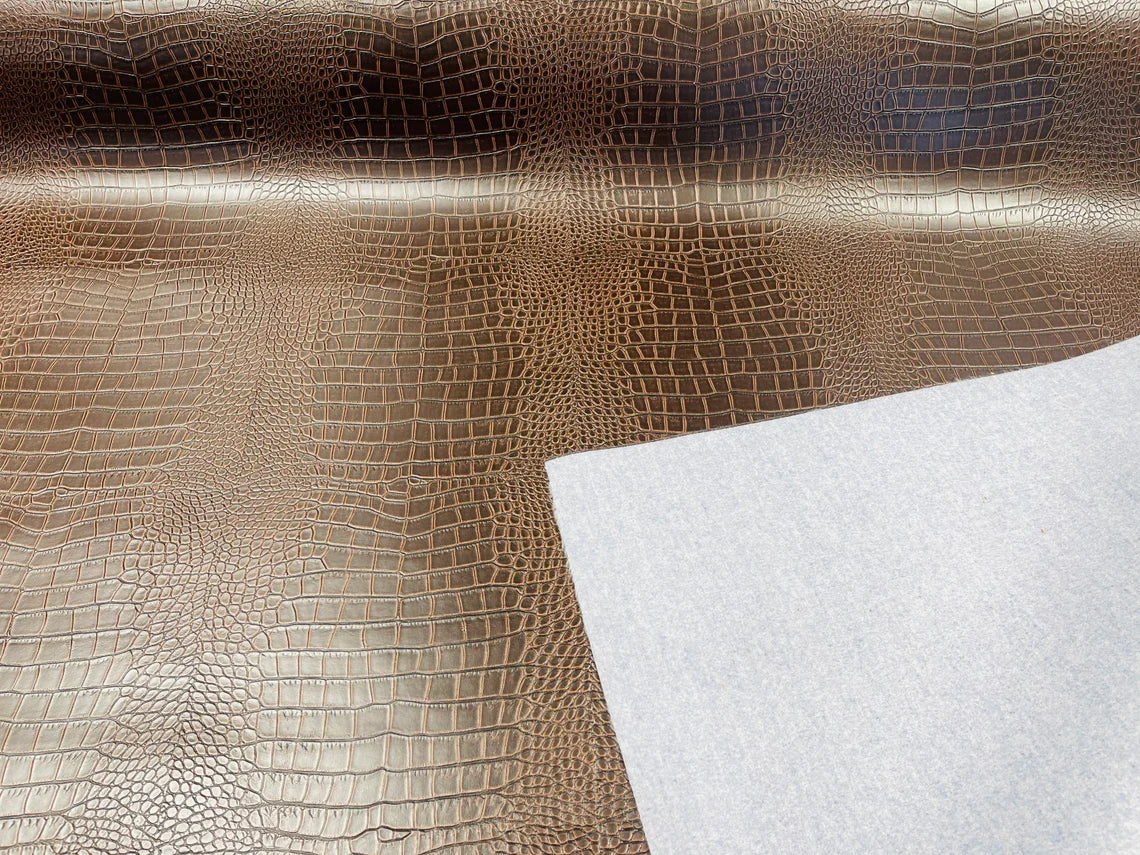 Faux Crocodile Skin Vinyl Fabric - Coffee - High Quality Vinyl Crocodile Animal Print Fabric By Yard