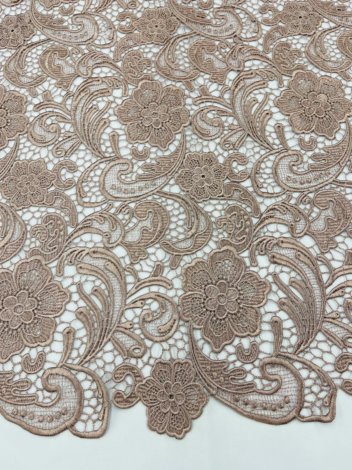 Floral Design Guipure Fabric - Coffee - Floral Lace Guipure Wedding Bridal Dress Fabrics by the Yard