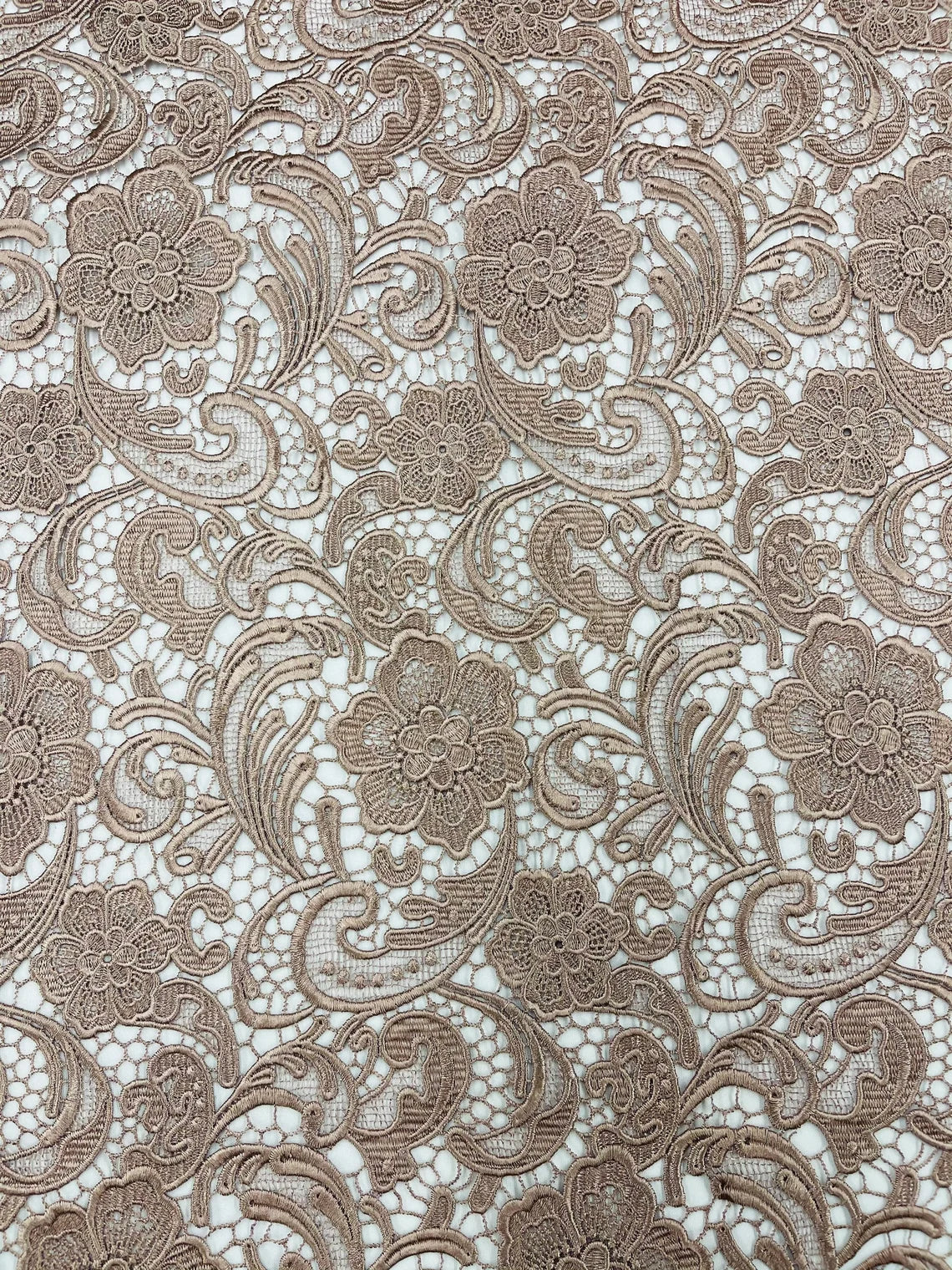 Floral Design Guipure Fabric - Coffee - Floral Lace Guipure Wedding Bridal Dress Fabrics by the Yard