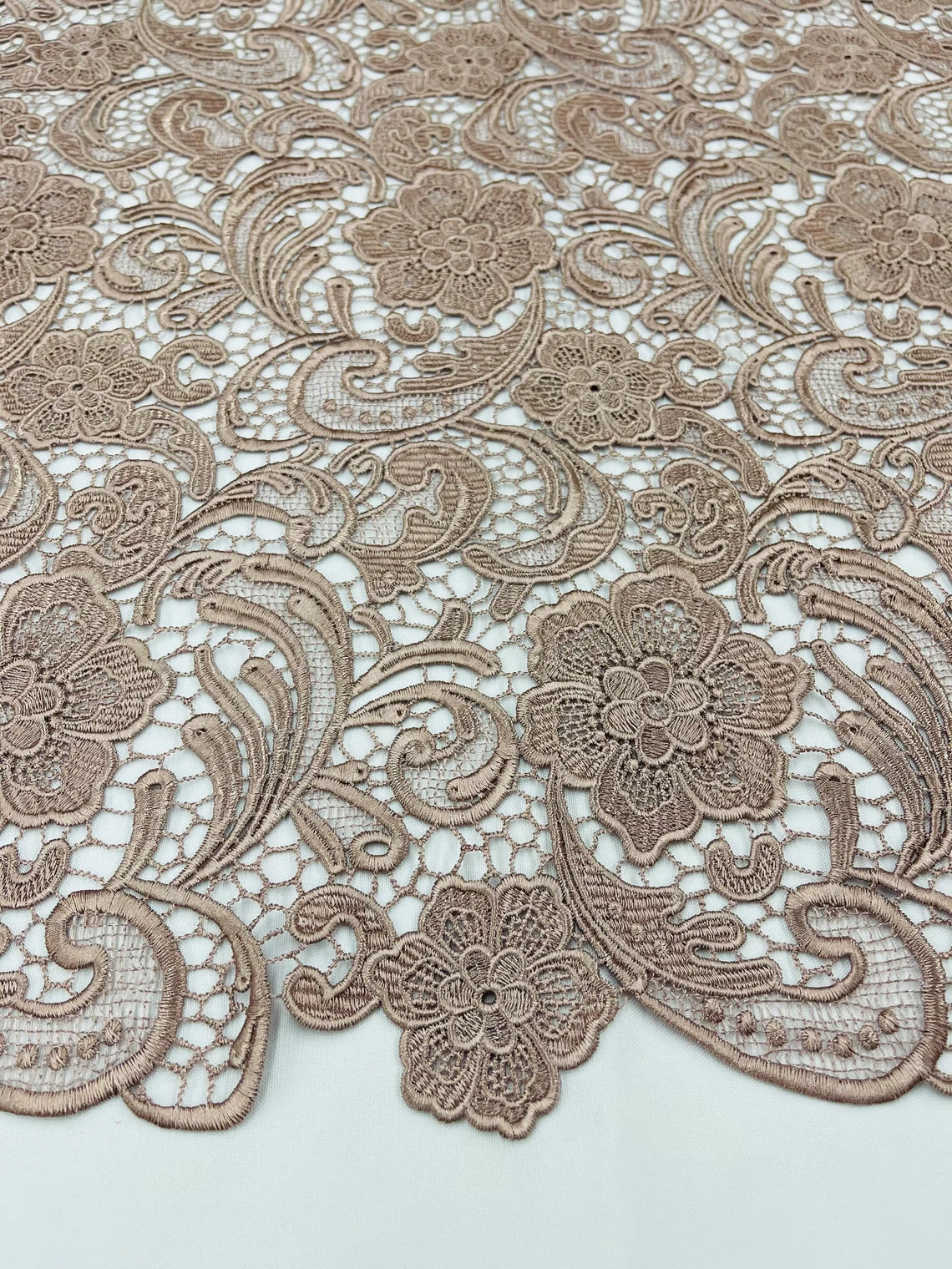 Floral Design Guipure Fabric - Coffee - Floral Lace Guipure Wedding Bridal Dress Fabrics by the Yard