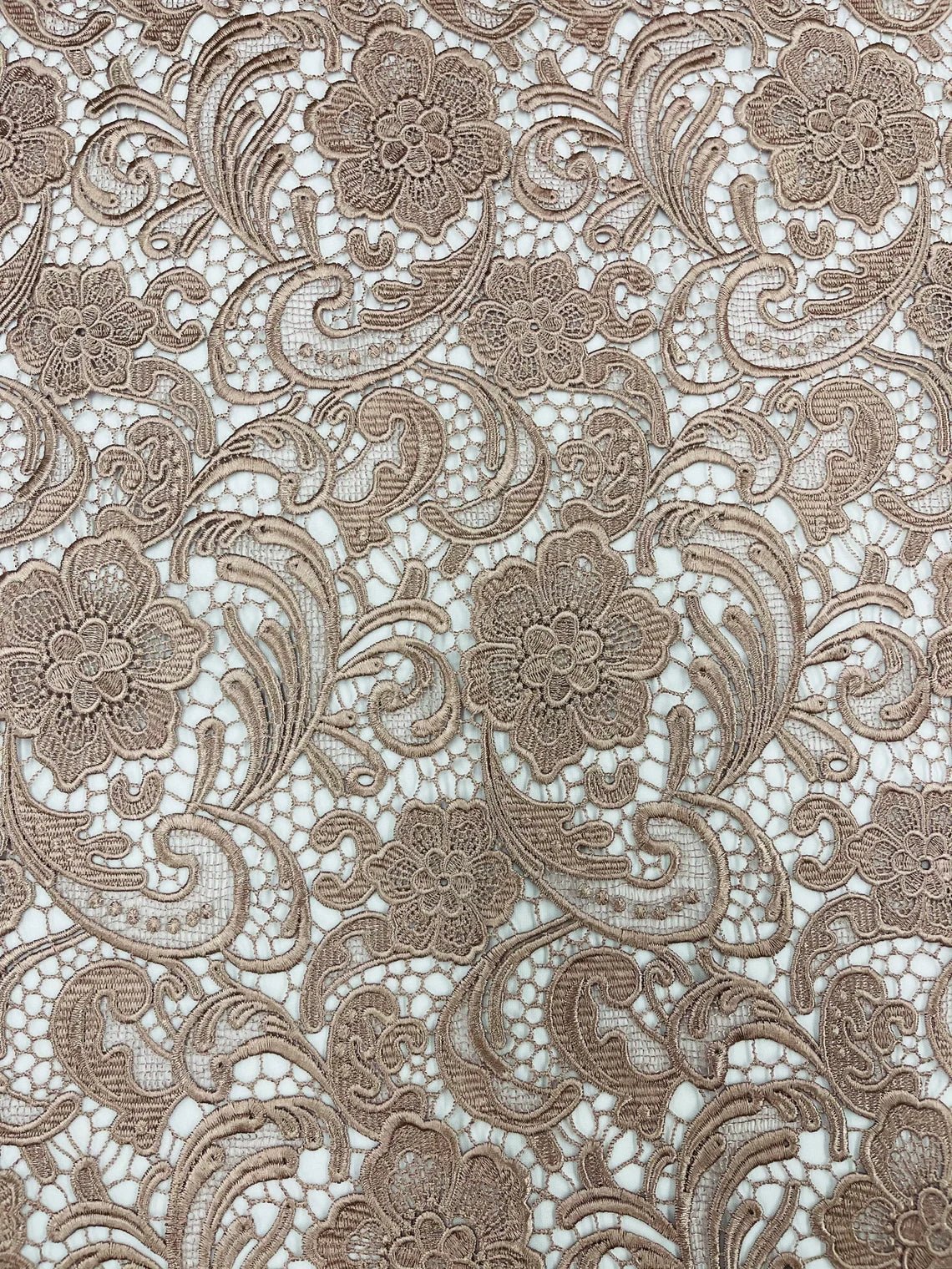 Floral Design Guipure Fabric - Coffee - Floral Lace Guipure Wedding Bridal Dress Fabrics by the Yard