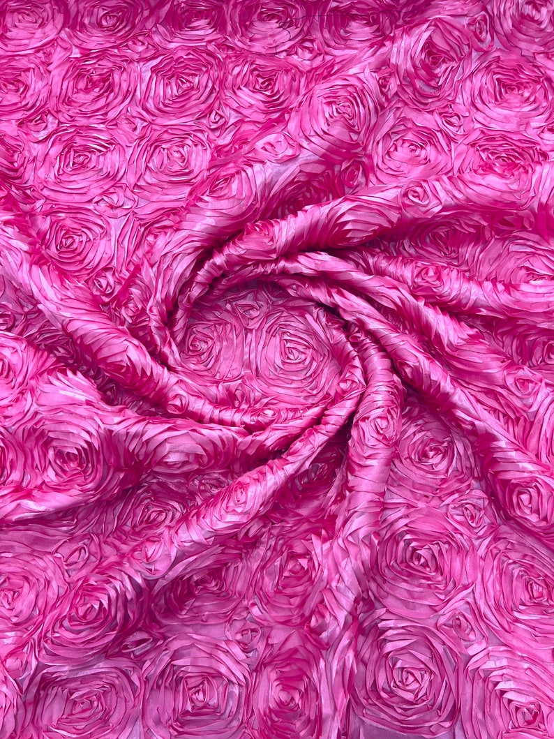 3D Rose Satin Rosette Fabric - High Quality Roses Design on Satin Fabric By The Yard