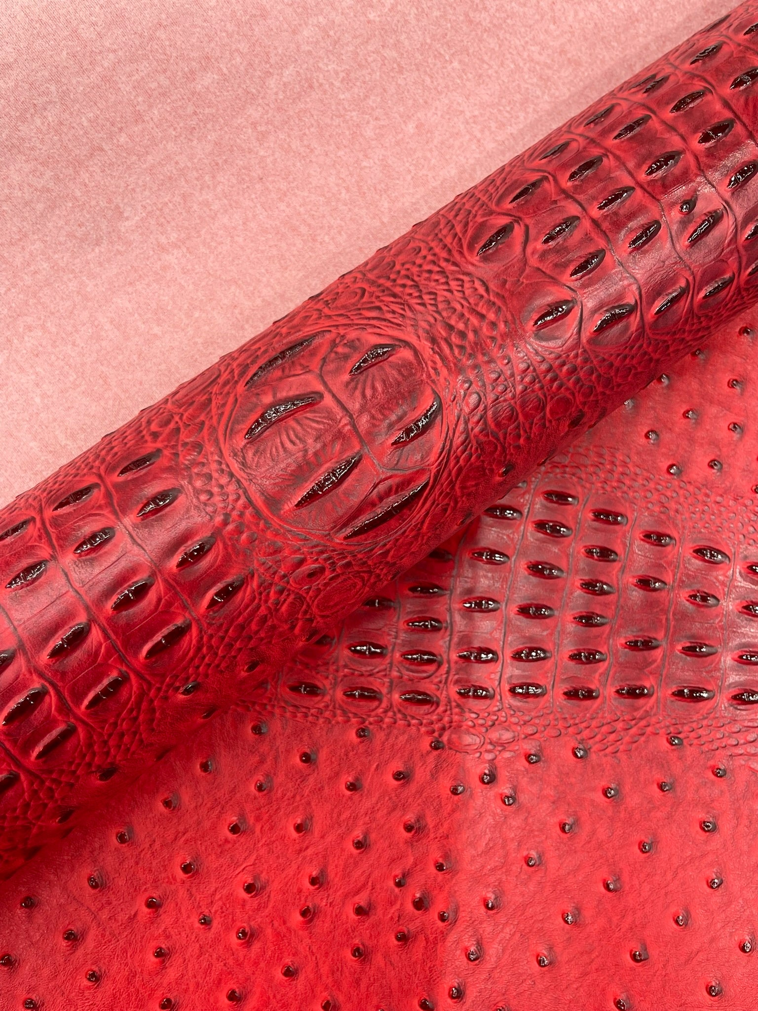 Ostrich Embossed Vinyl Fabric By The Yard / 2 Tone Crocodile Ostrich Vinyl Leather 54" Wide