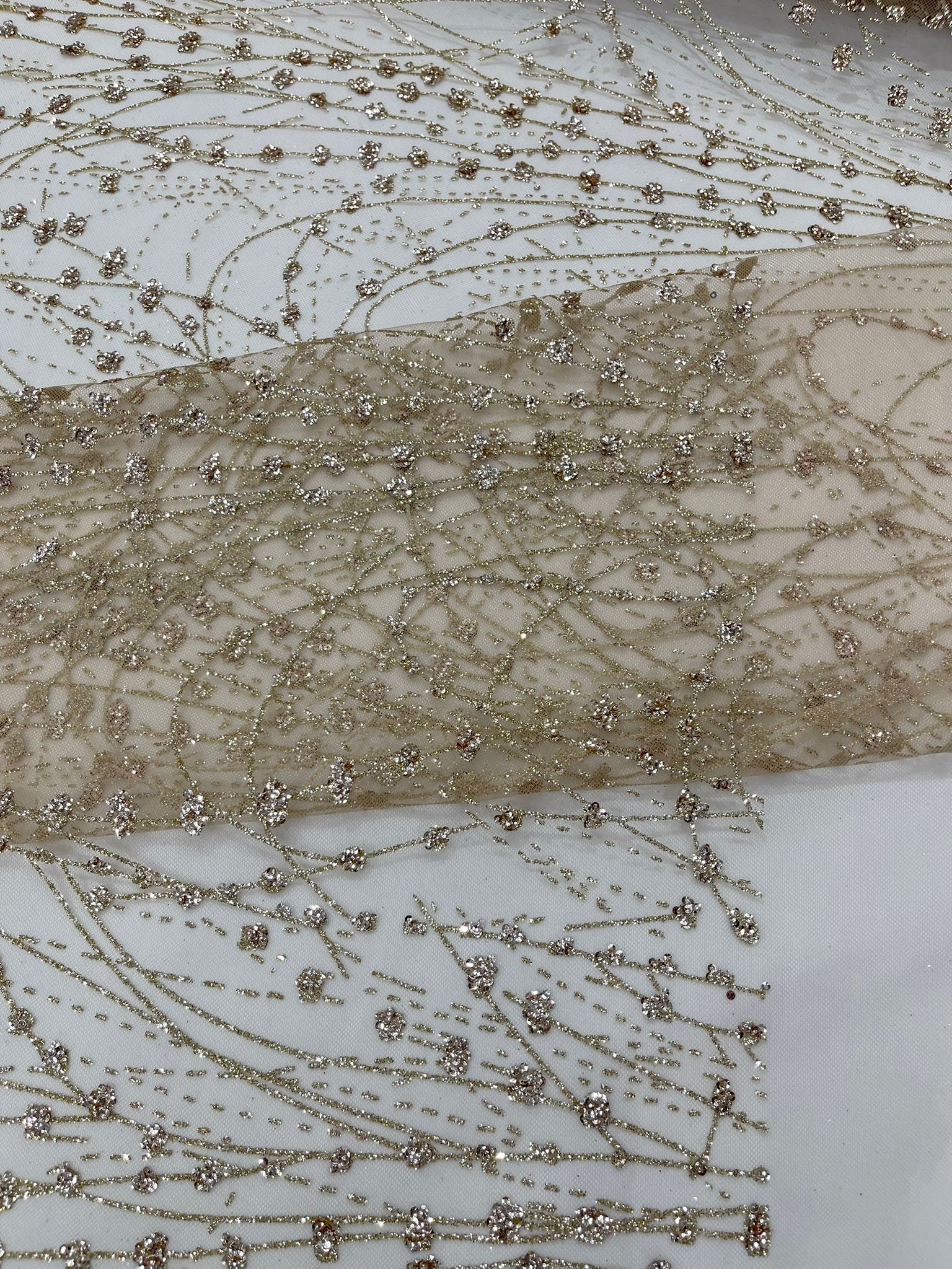 Glitter Galaxy Design On A Mesh Lace Fabric/Prom.