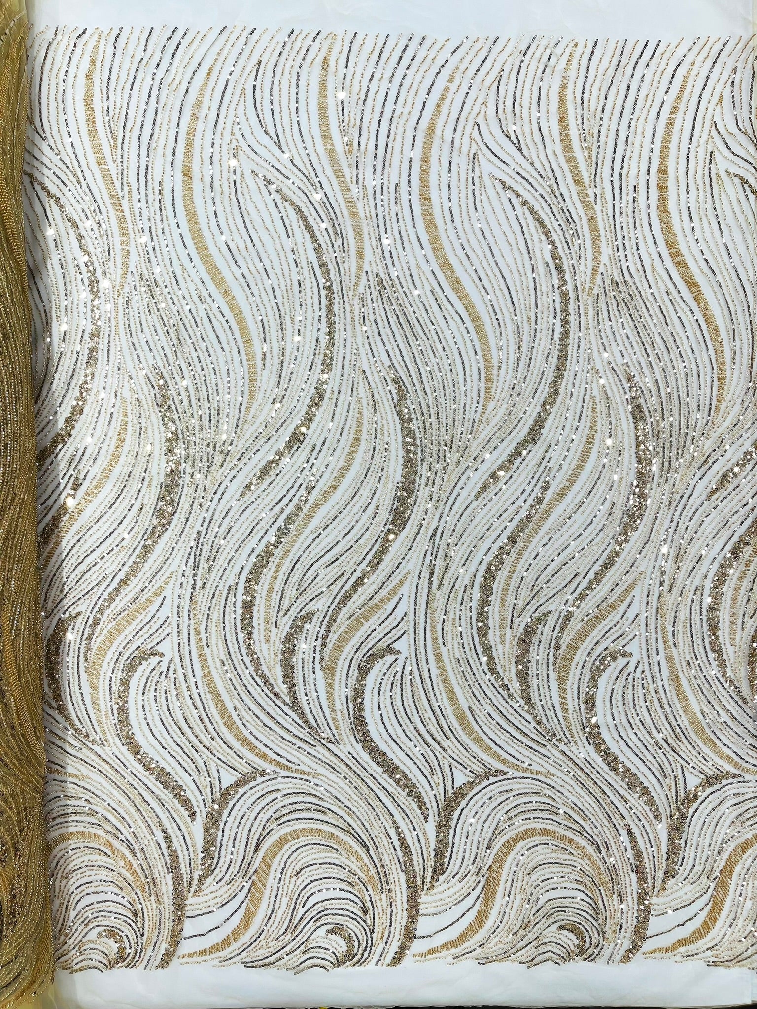 Luxury Wave Beaded Lace Fabric| Prom| Wedding| By The Yard.