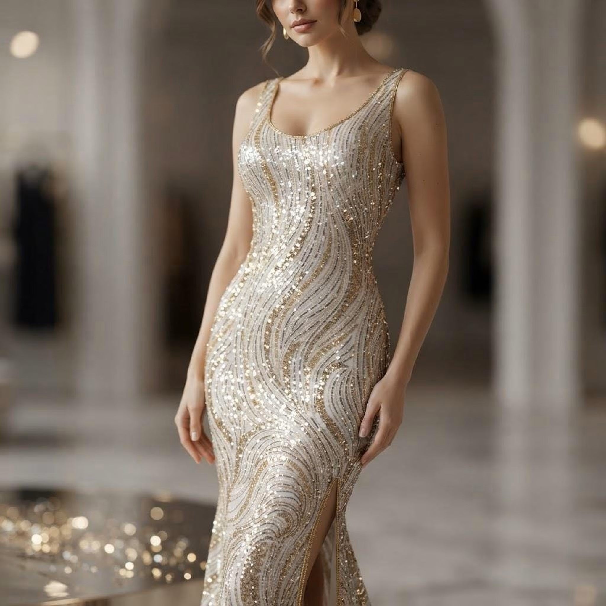 Luxury Wave Beaded Lace Fabric| Prom| Wedding| By The Yard.