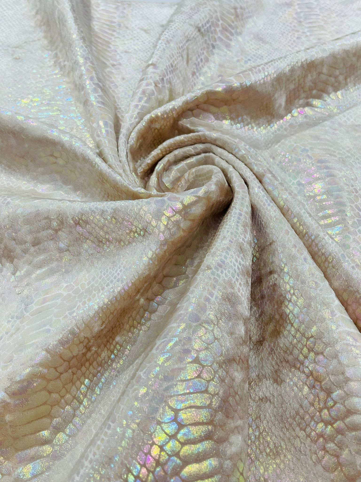 Illusion foil Snake design on a stretch velvet fabric-Sold by the yard