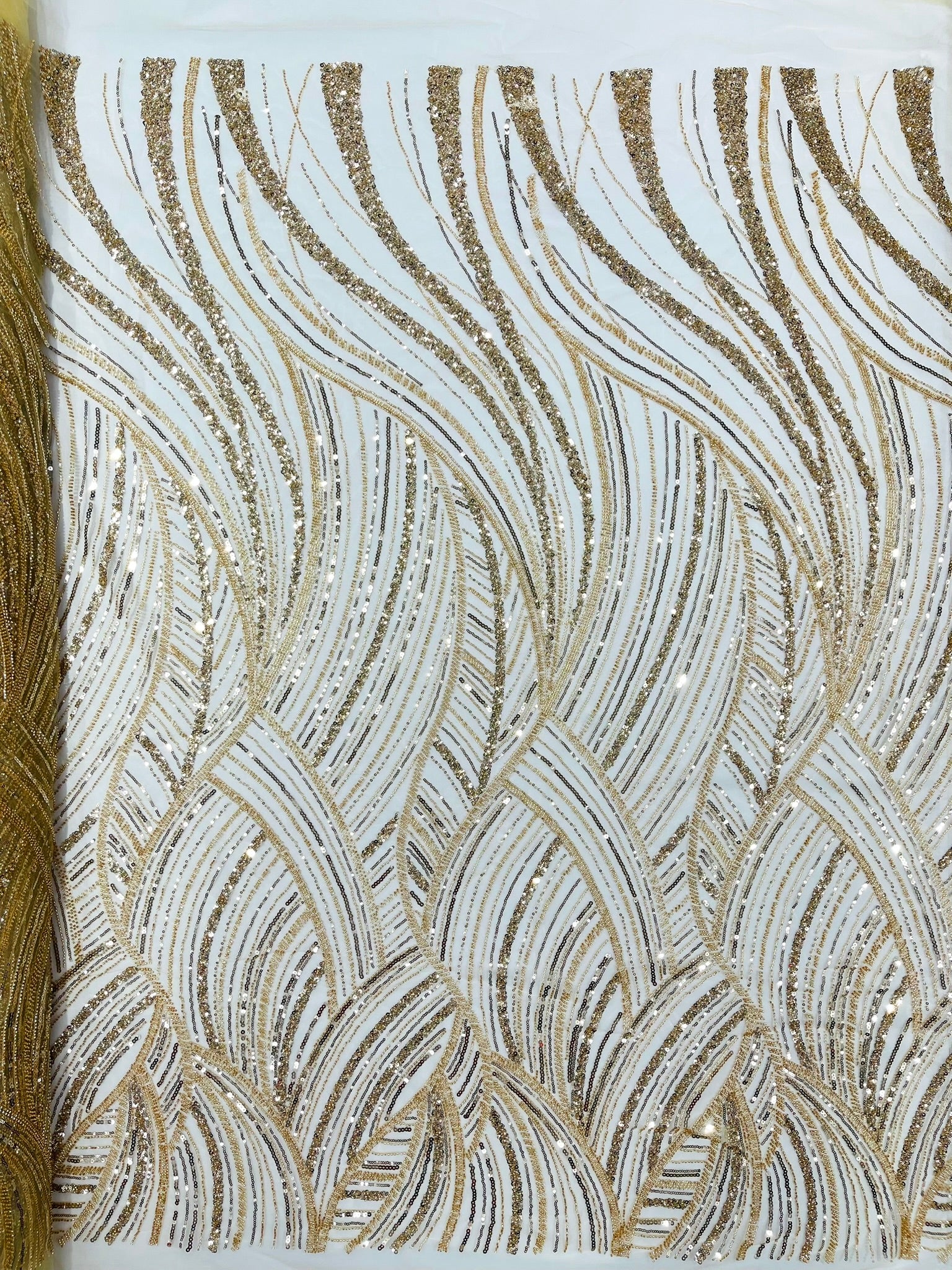 Luxury Feather Damask Beaded Lace Fabric| Prom| Wedding| By The Yard.