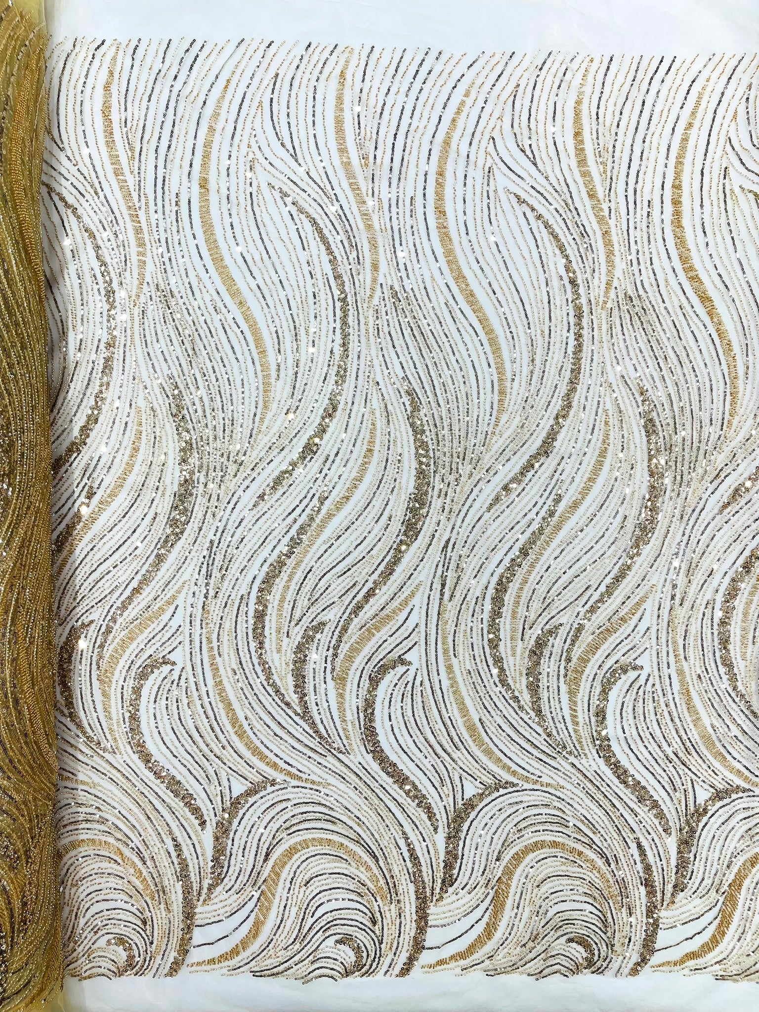 Luxury Wave Beaded Lace Fabric| Prom| Wedding| By The Yard.