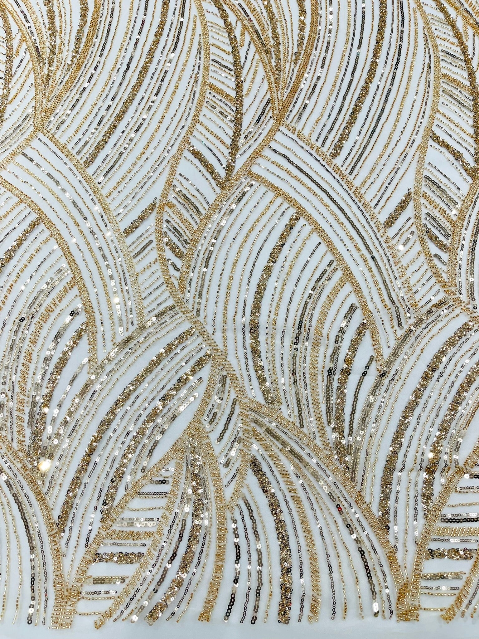 Luxury Feather Damask Beaded Lace Fabric| Prom| Wedding| By The Yard.