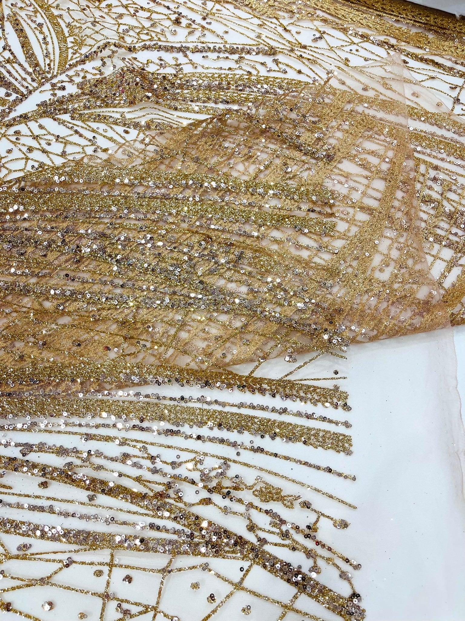 Geometric Fashion Glitter Design On A Mesh Lace Fabric| 58" Wide| Prom Dresses.