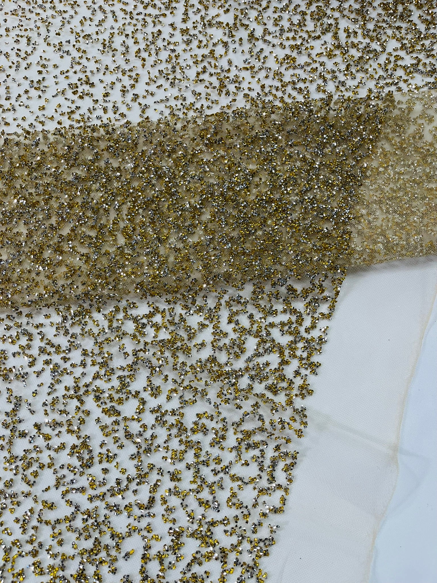 Glitter Rhinestones on Mesh Fabric, | Glimmer | Sparkle Fabric (by The Yard).