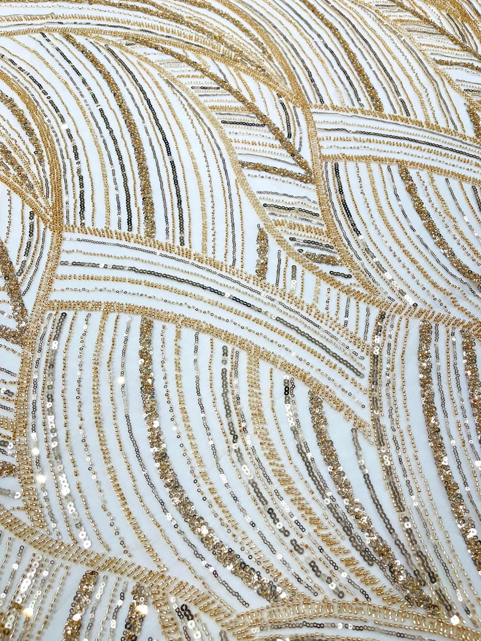 Luxury Feather Damask Beaded Lace Fabric| Prom| Wedding| By The Yard.