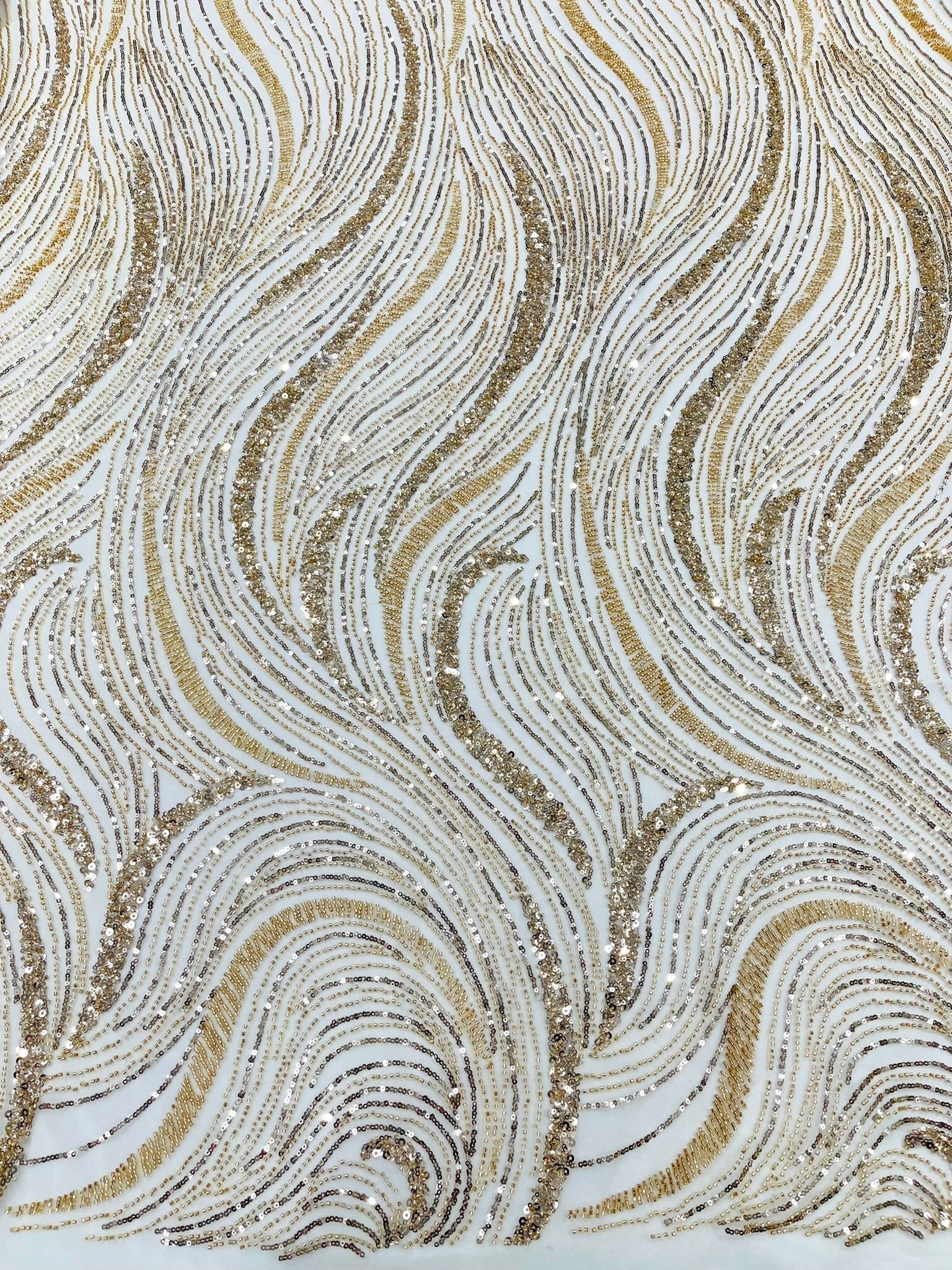 Luxury Wave Beaded Lace Fabric| Prom| Wedding| By The Yard.
