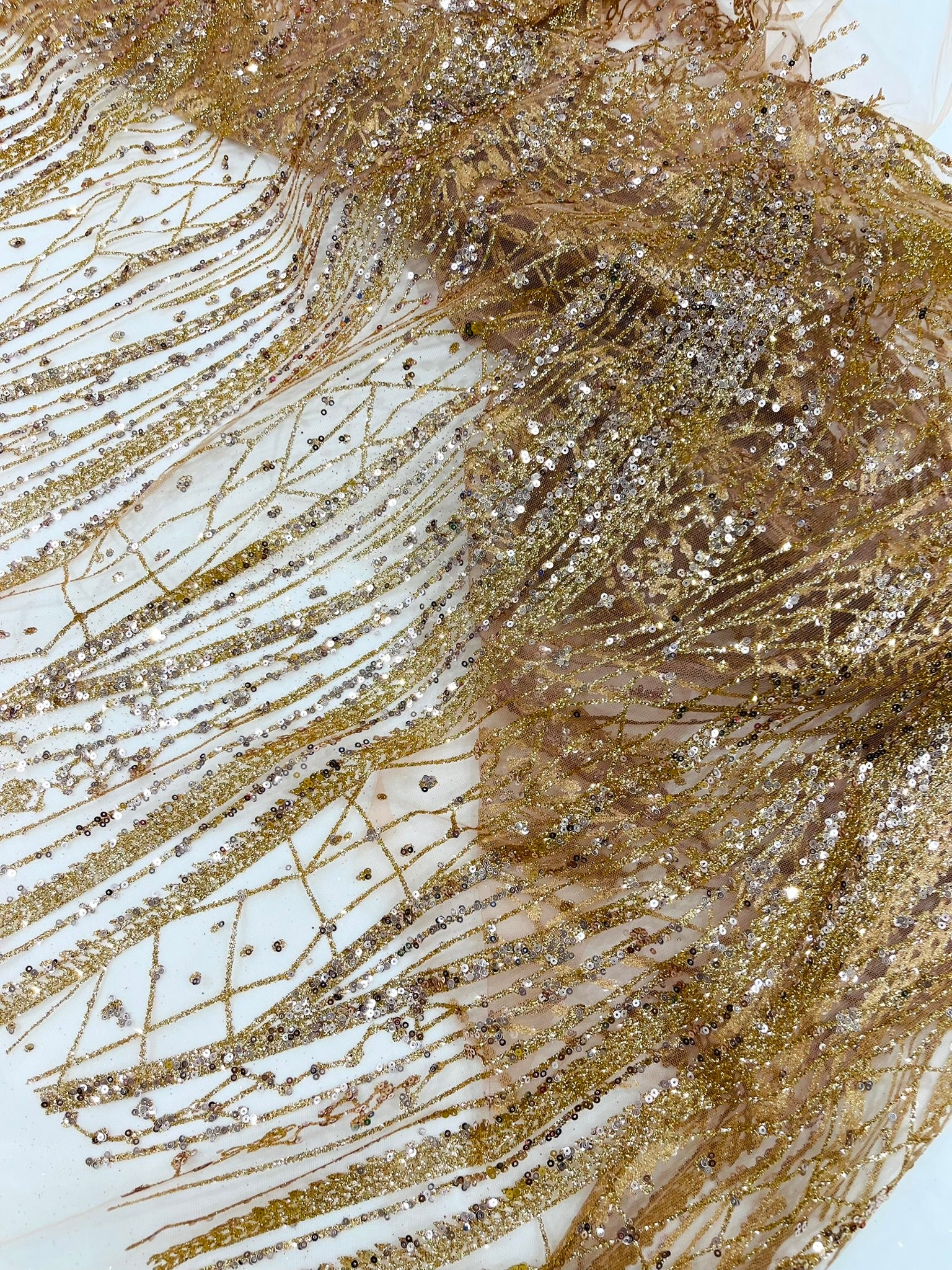 Geometric Fashion Glitter Design On A Mesh Lace Fabric| 58" Wide| Prom Dresses.
