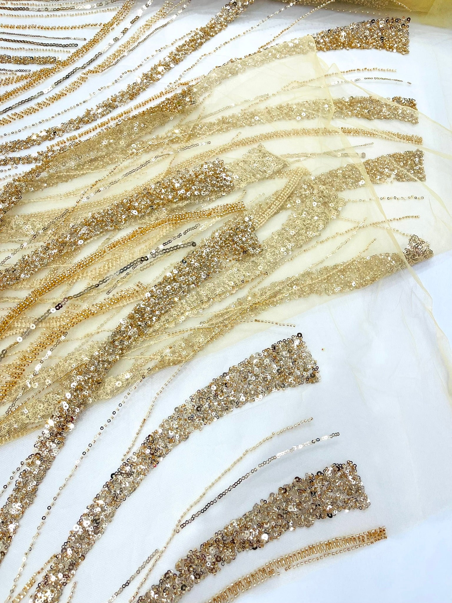 Luxury Feather Damask Beaded Lace Fabric| Prom| Wedding| By The Yard.