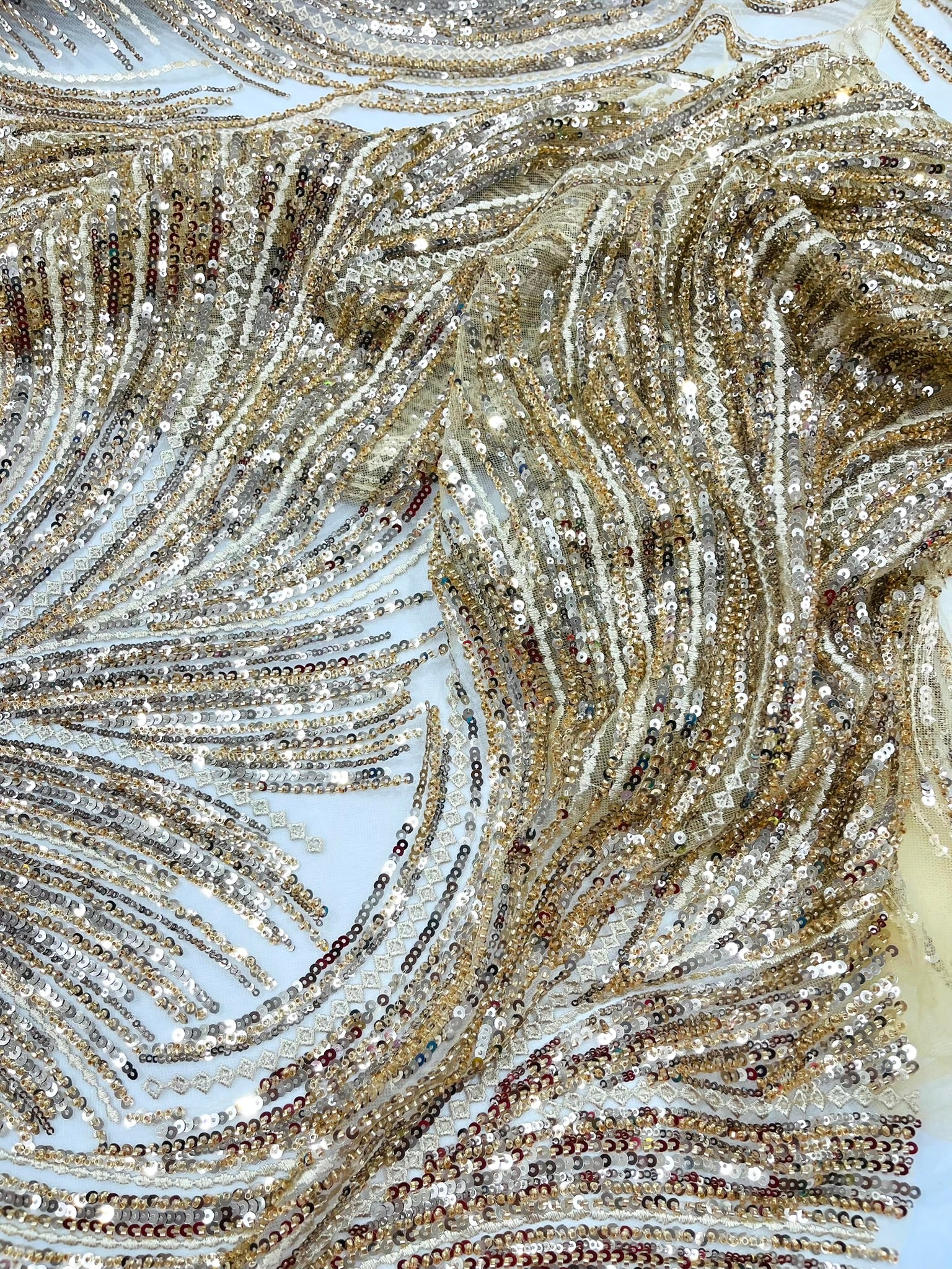 Luxury Flame Beaded Lace Fabric| Prom| Wedding| By The Yard.