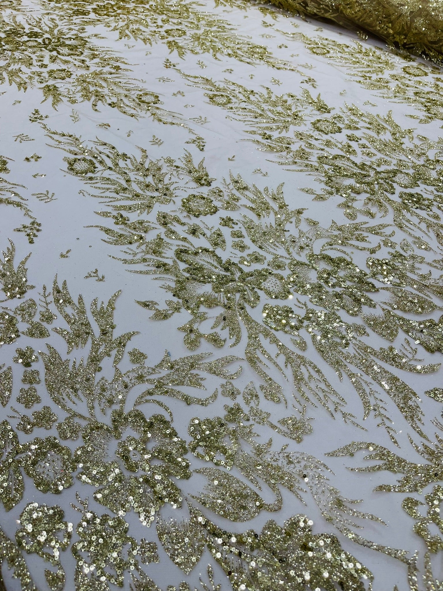 Big Glitter Damask Design On A Mesh Lace Fabric/Prom/Sold By The Yard