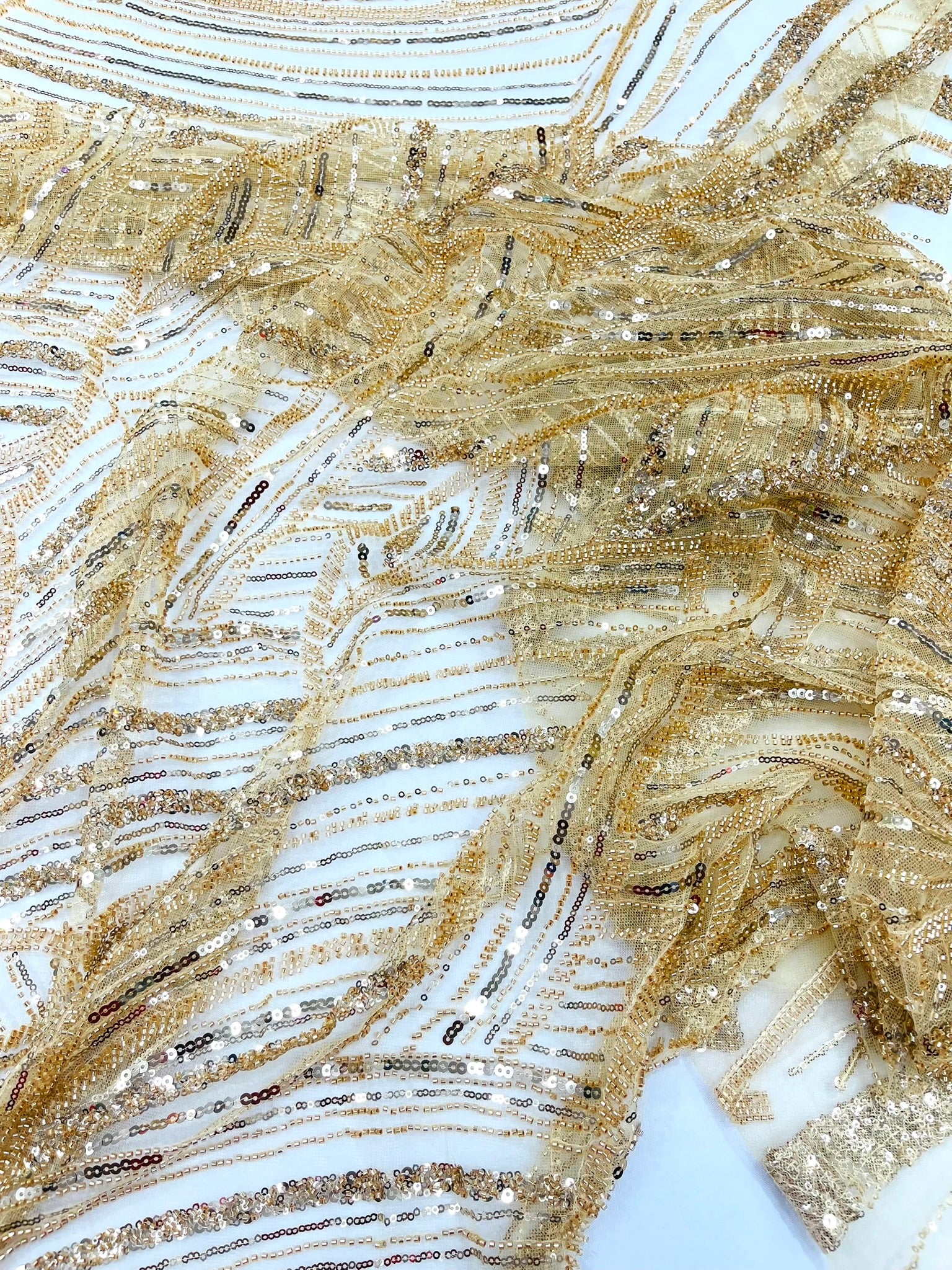 Luxury Feather Damask Beaded Lace Fabric| Prom| Wedding| By The Yard.