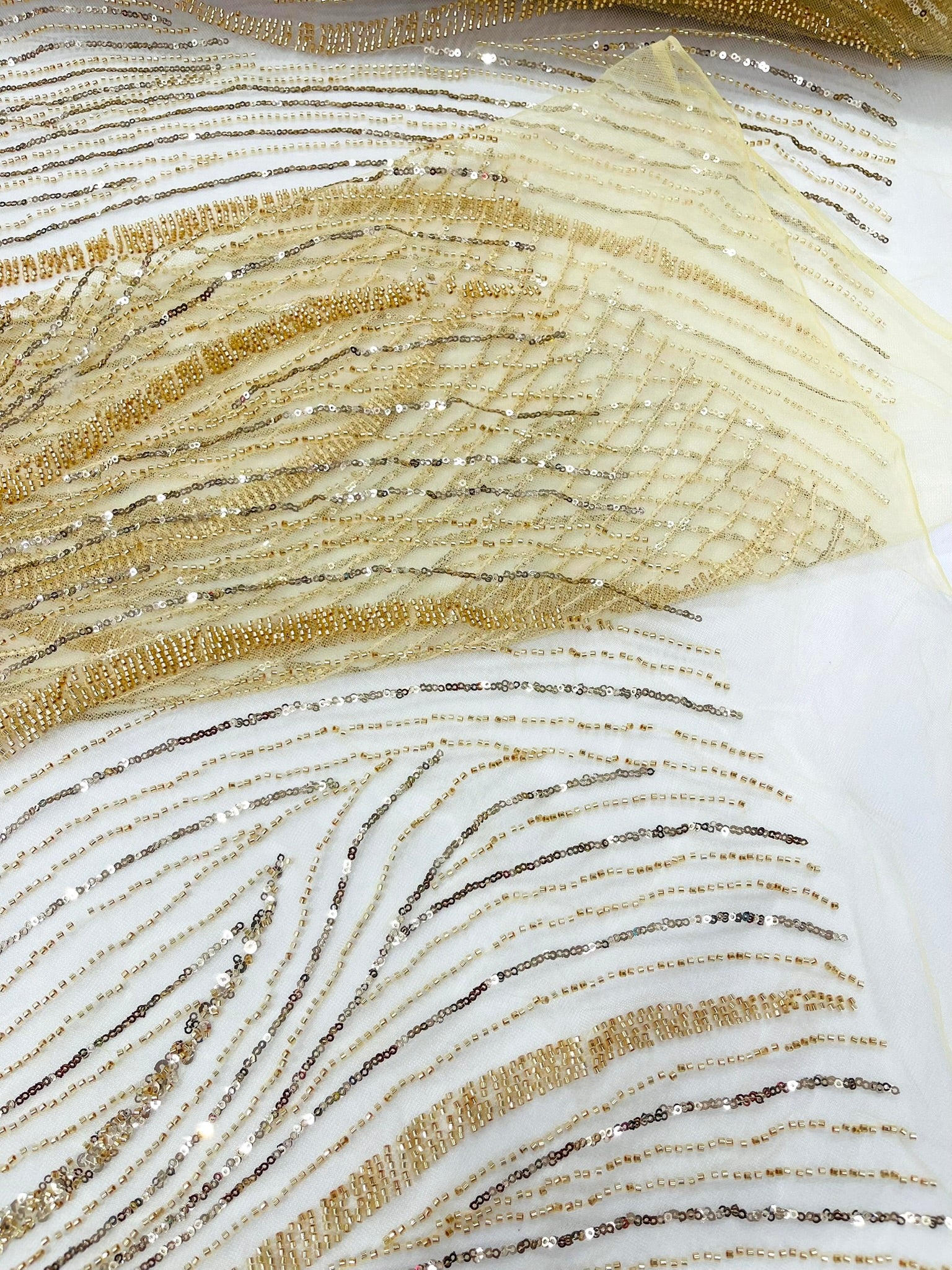 Luxury Wave Beaded Lace Fabric| Prom| Wedding| By The Yard.