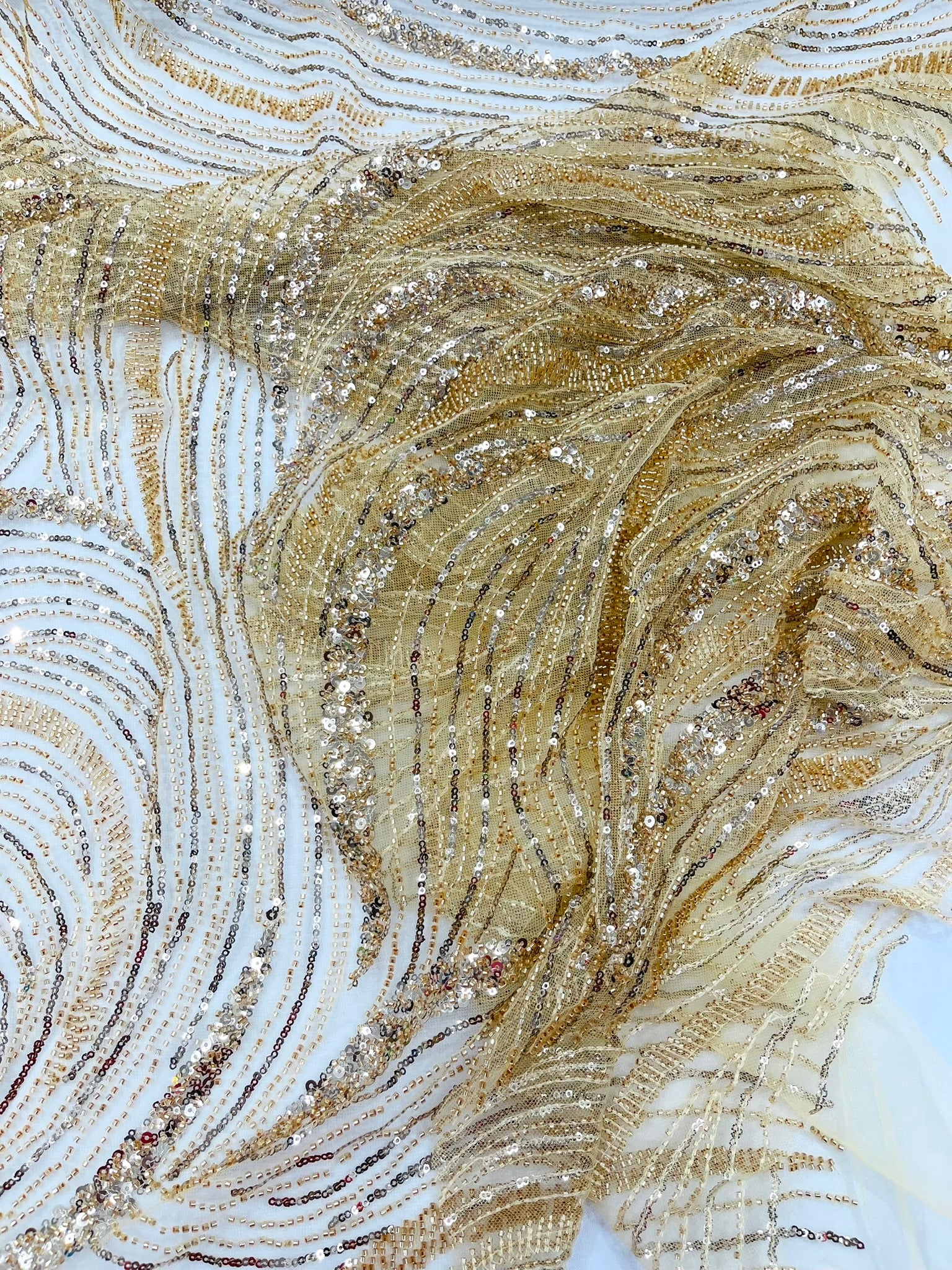 Luxury Wave Beaded Lace Fabric| Prom| Wedding| By The Yard.