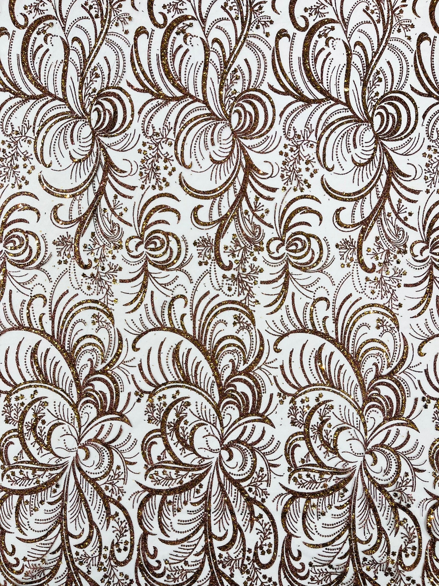 Palm Glitter Vine Design On A Mesh Lace Fabric 58"' Wide Prom.