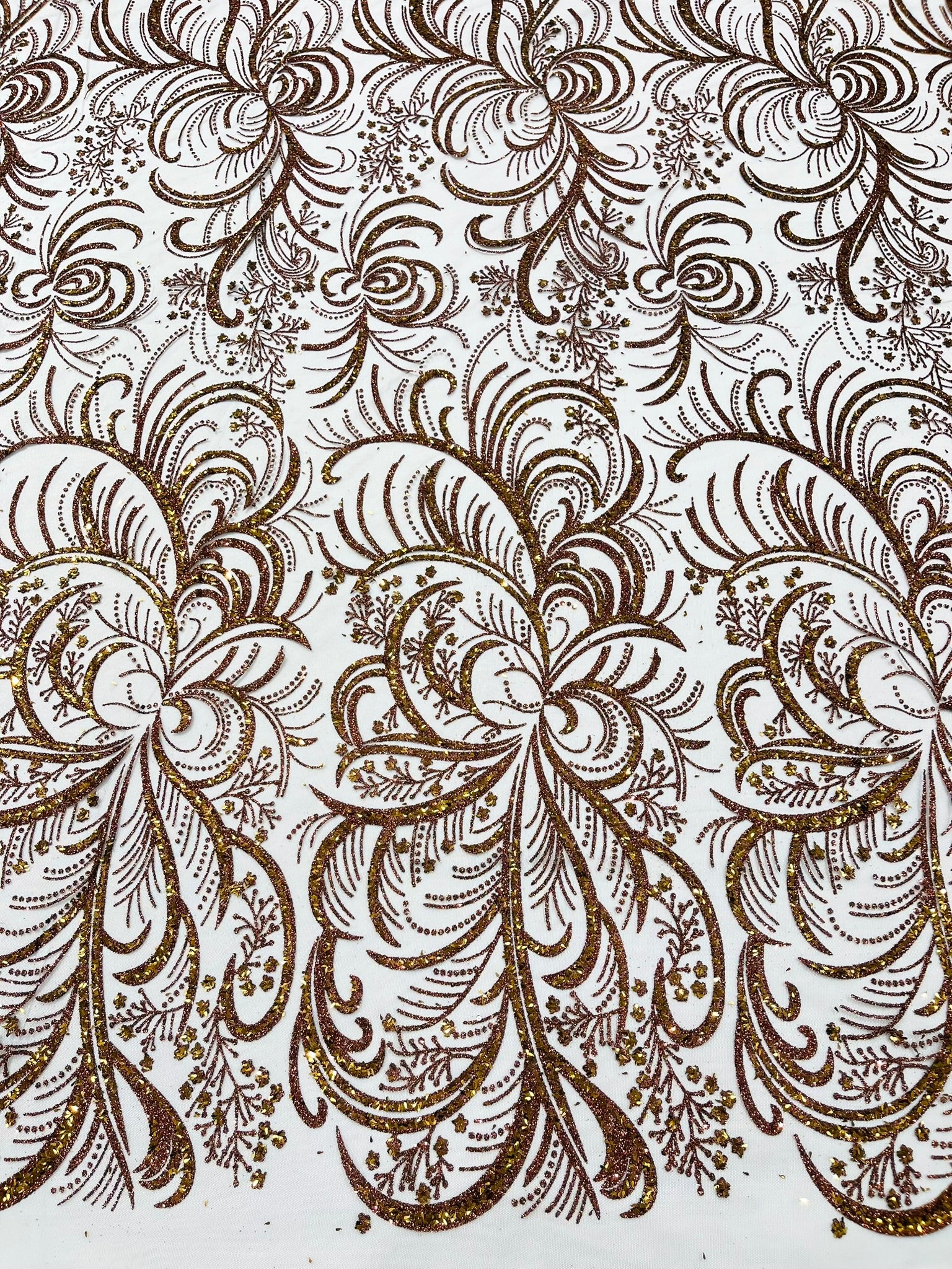 Palm Glitter Vine Design On A Mesh Lace Fabric 58"' Wide Prom.