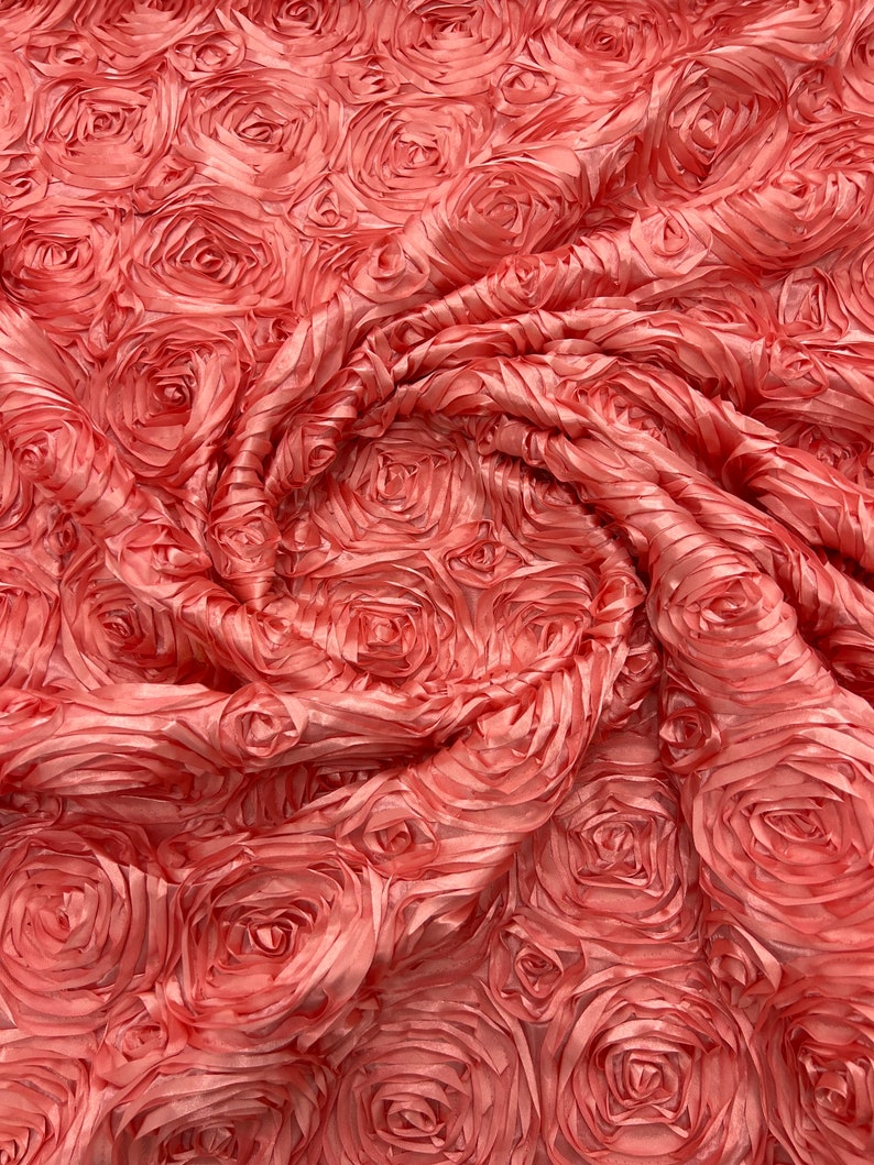 3D Rose Satin Rosette Fabric - High Quality Roses Design on Satin Fabric By The Yard