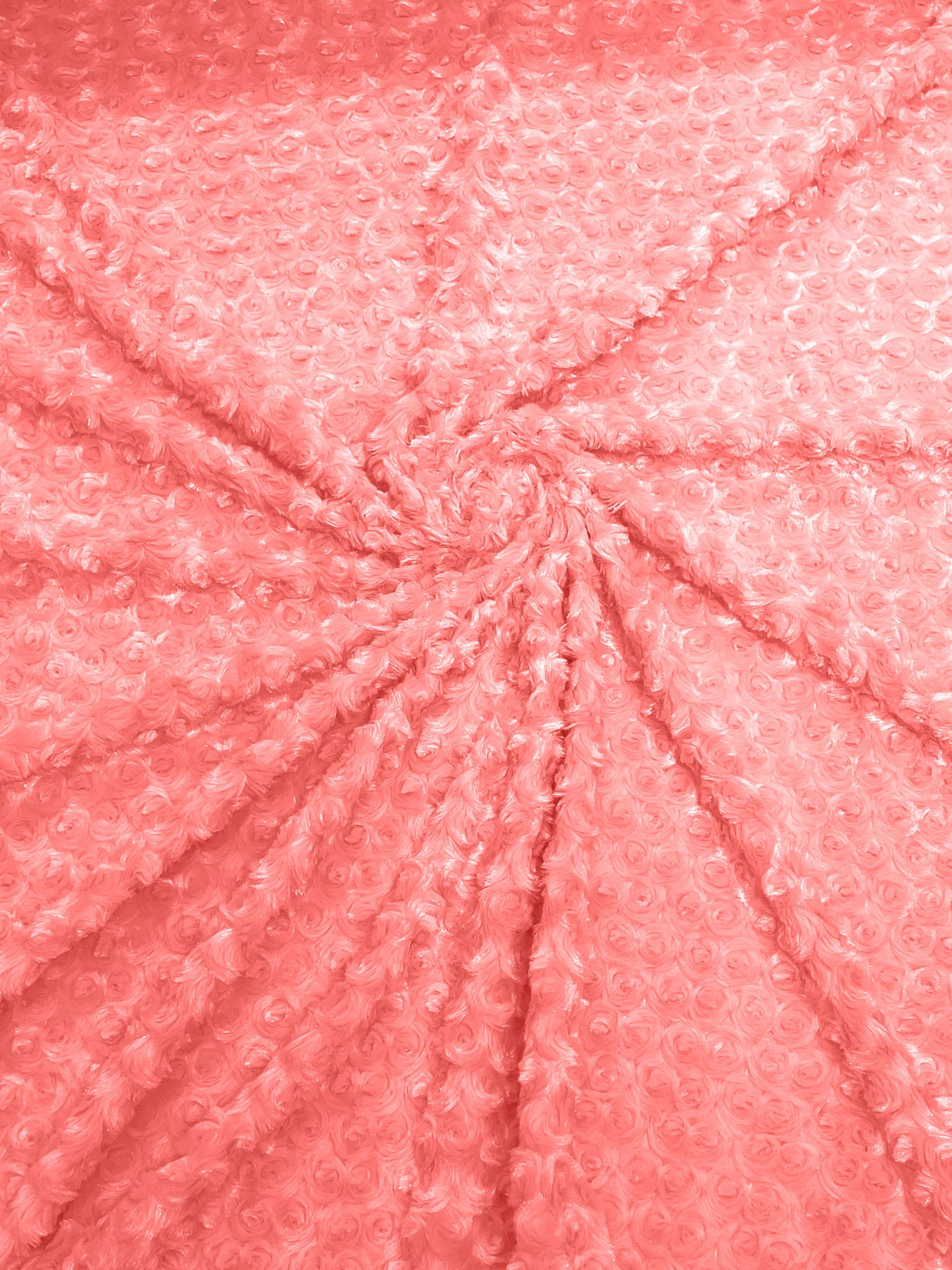 Coral - Minky Swirl Rose Blossom Ball Rosebud Plush Fur Fabric Polyester- 58" Wide Sold By The Yard