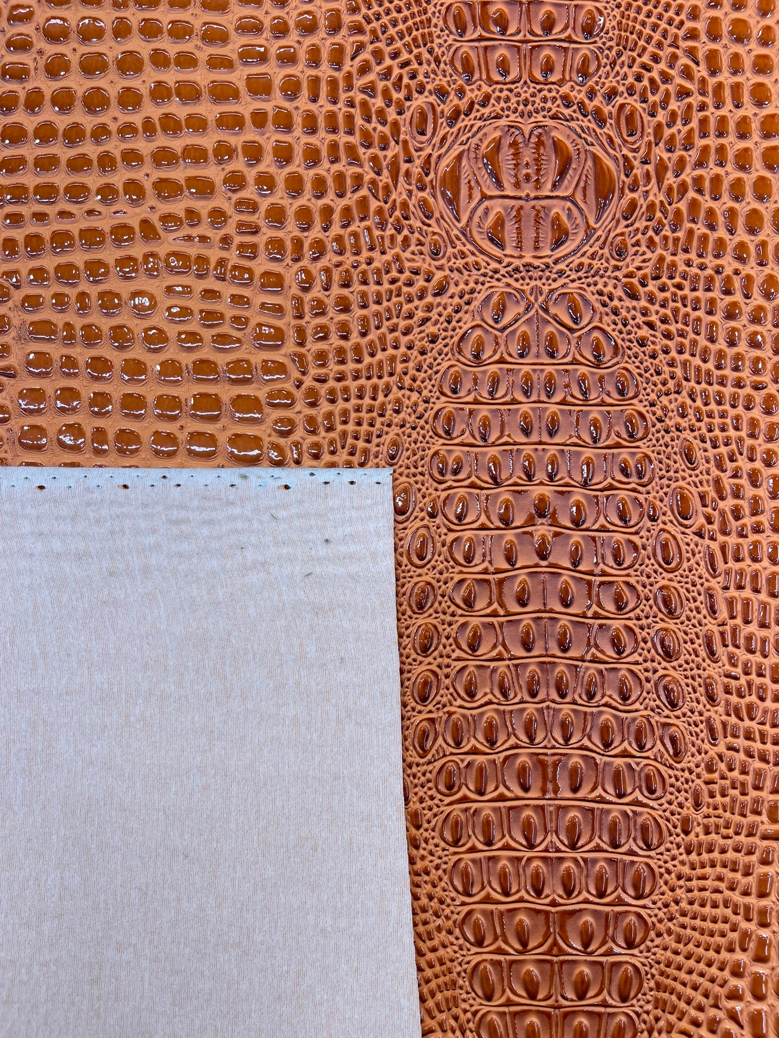 Glossy Two Tone Gator Fake Leather Upholstery, 3D Crocodile Skin Texture Faux Leather PVC Vinyl, 54" Wide