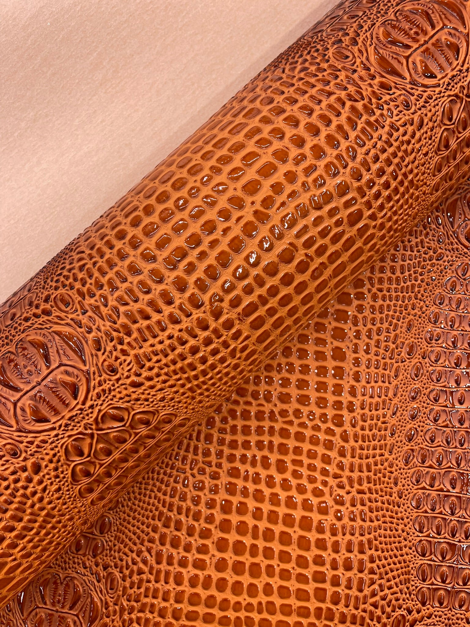 Glossy Two Tone Gator Fake Leather Upholstery, 3D Crocodile Skin Texture Faux Leather PVC Vinyl, 54" Wide
