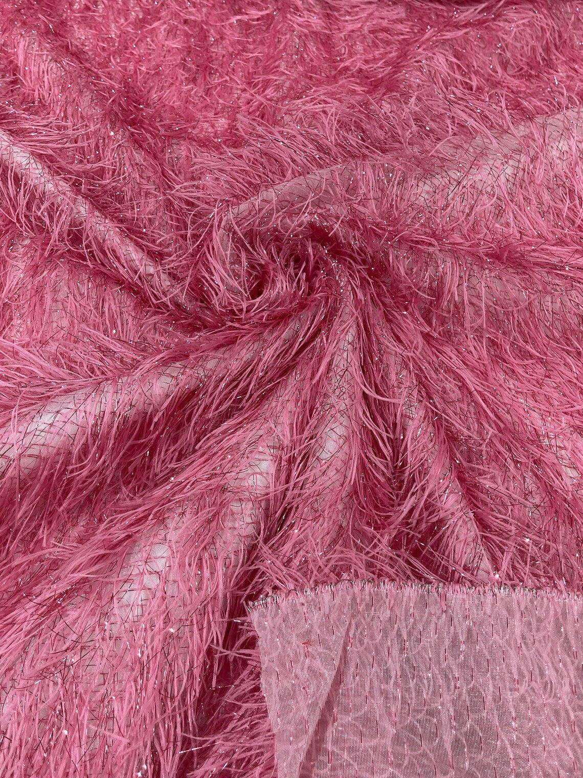 Eyelash Fringe Metallic Fabric - Dusty Pink - Hanging Fringe Metallic Decorative Crafts Dress Fabric By Yard