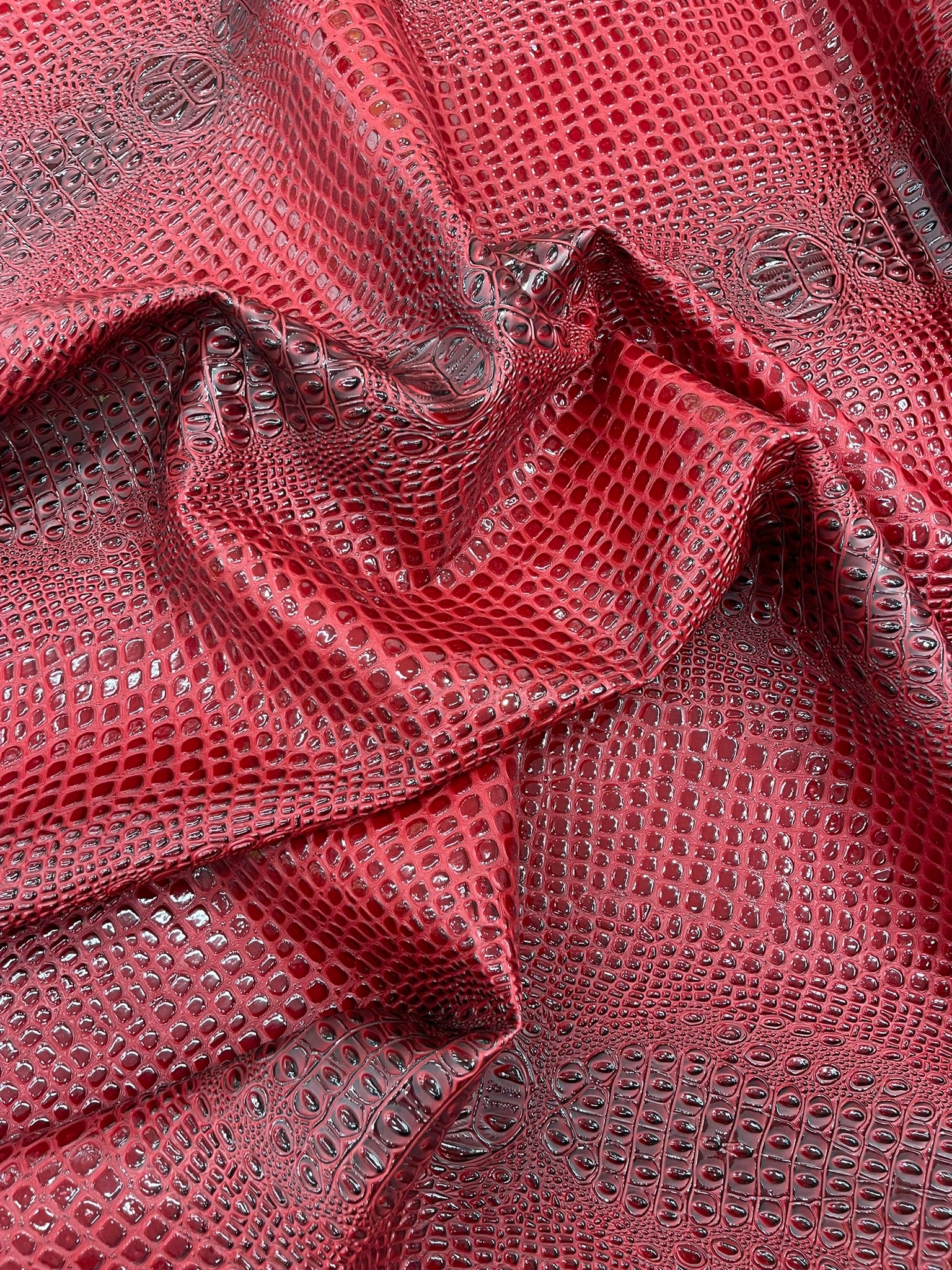 Glossy Two Tone Gator Fake Leather Upholstery, 3D Crocodile Skin Texture Faux Leather PVC Vinyl, 54" Wide