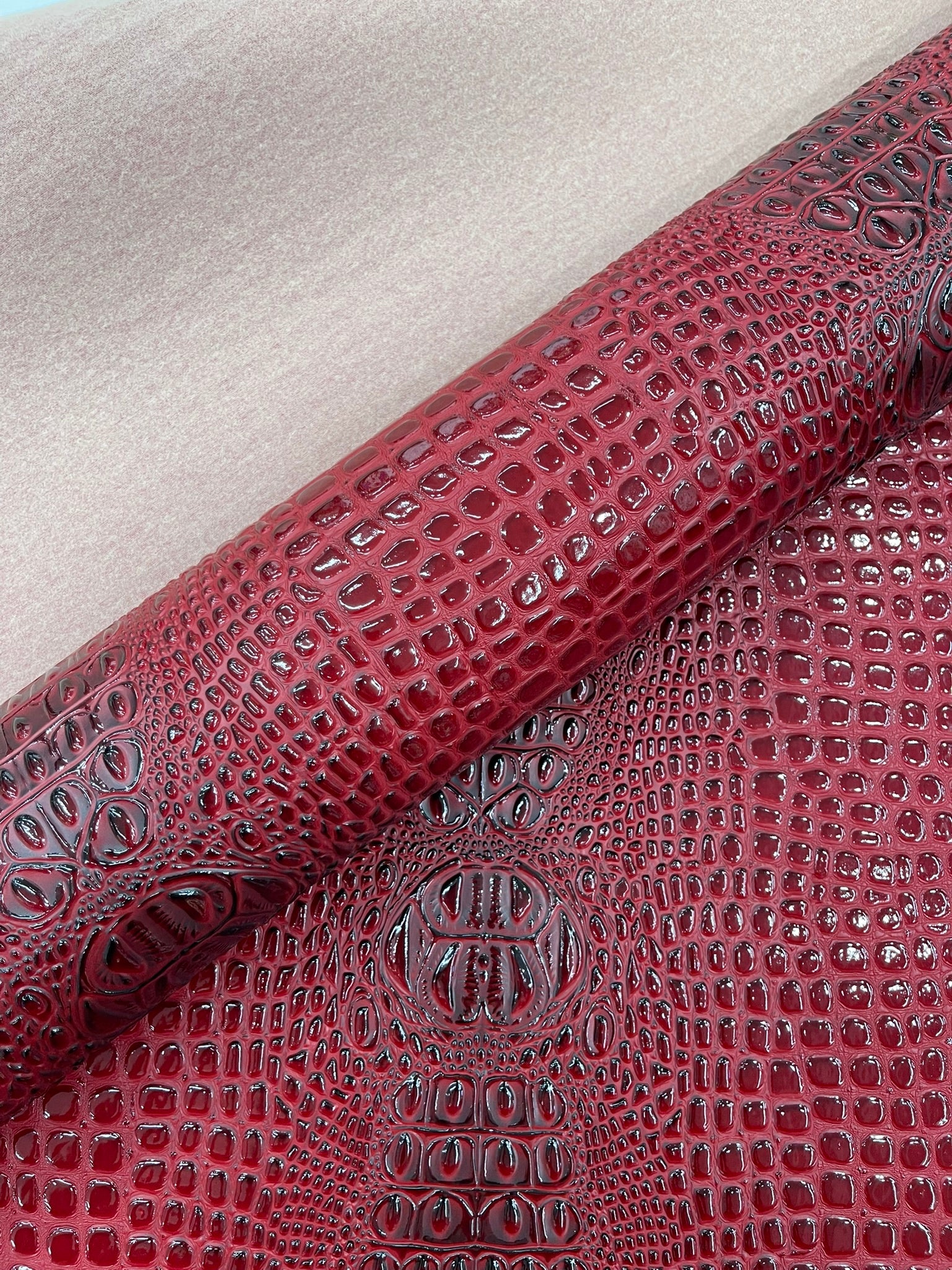 Glossy Two Tone Gator Fake Leather Upholstery, 3D Crocodile Skin Texture Faux Leather PVC Vinyl, 54" Wide
