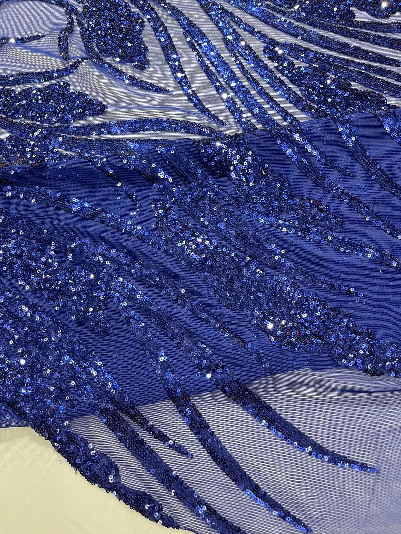 Feather damask shiny sequin design on a 4 way stretch White mesh Fabric-prom-sold by the yard.