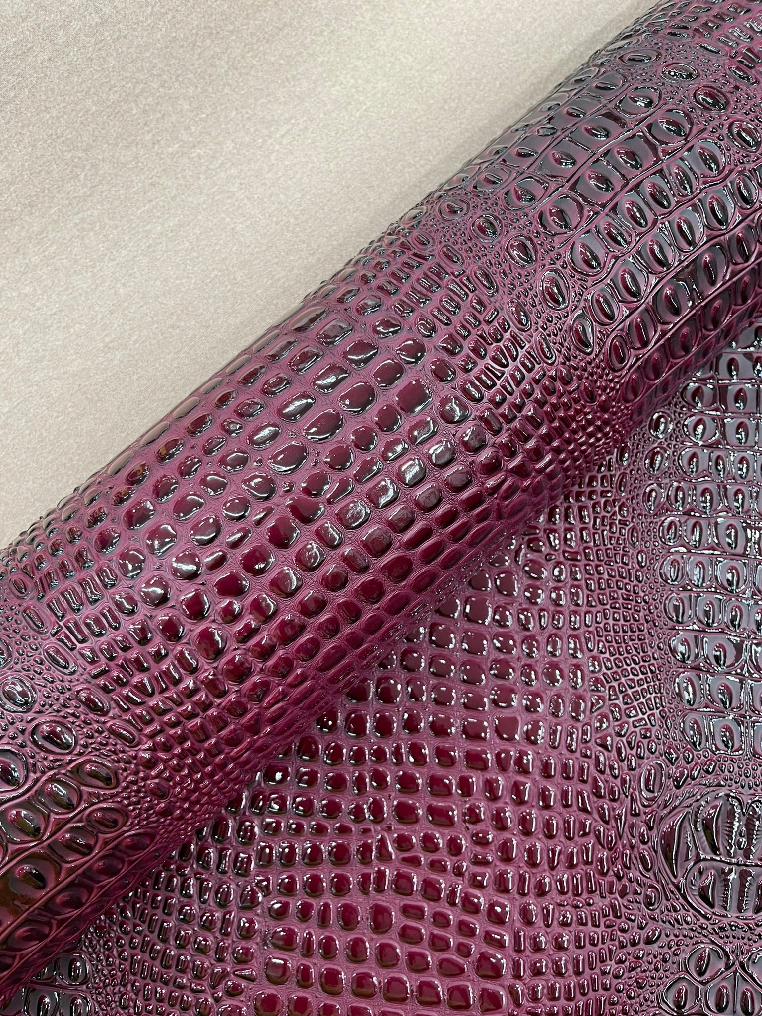 Glossy Two Tone Gator Fake Leather Upholstery, 3D Crocodile Skin Texture Faux Leather PVC Vinyl, 54" Wide