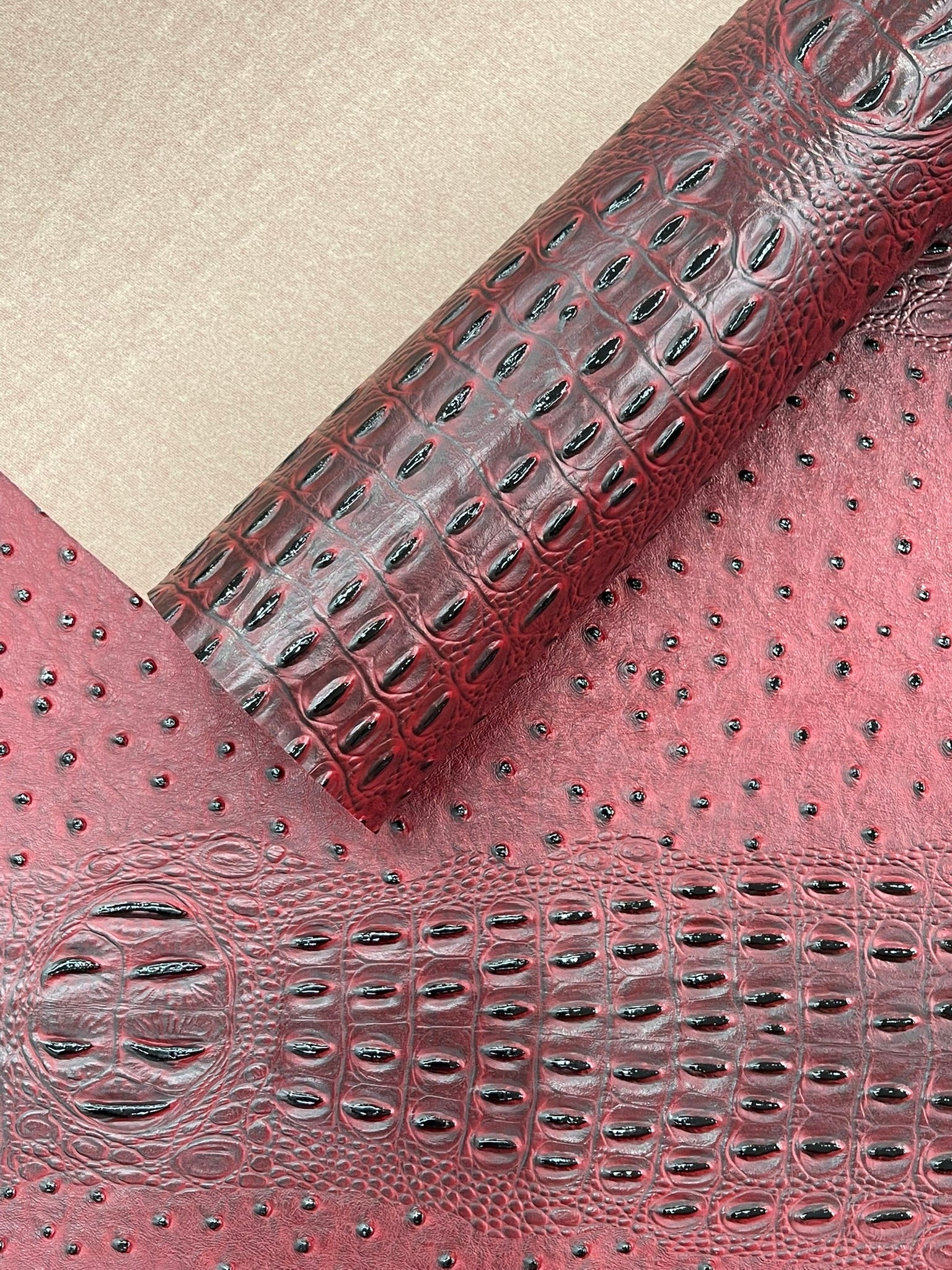 Ostrich Embossed Vinyl Fabric By The Yard / 2 Tone Crocodile Ostrich Vinyl Leather 54" Wide