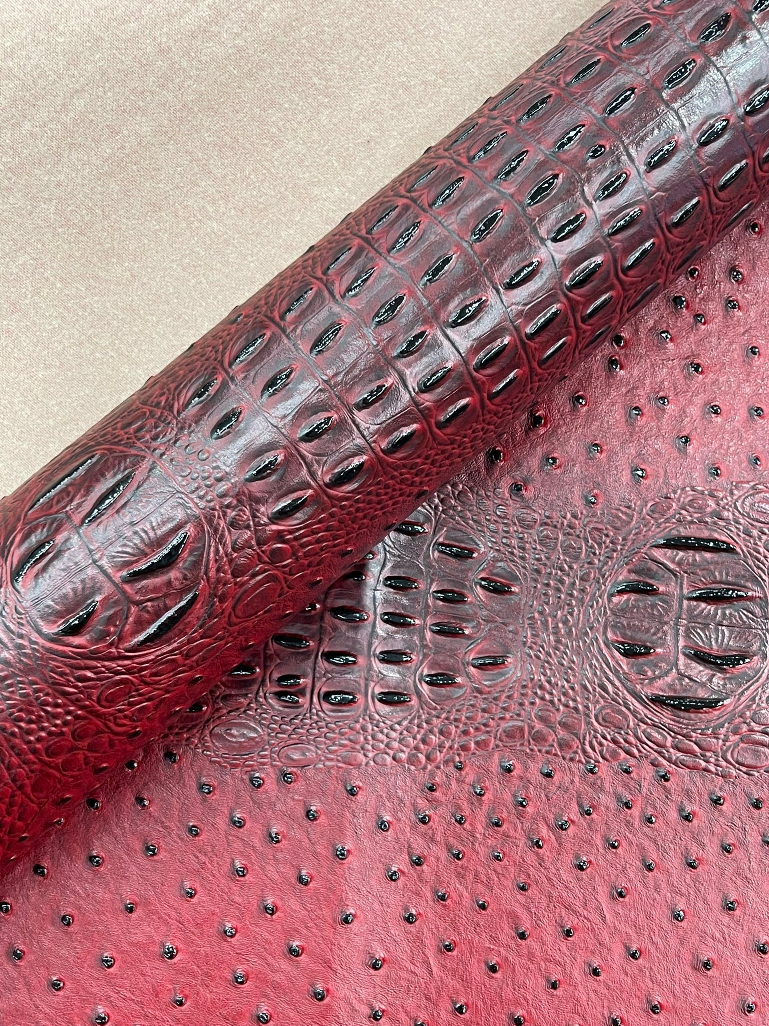 Ostrich Embossed Vinyl Fabric By The Yard / 2 Tone Crocodile Ostrich Vinyl Leather 54" Wide