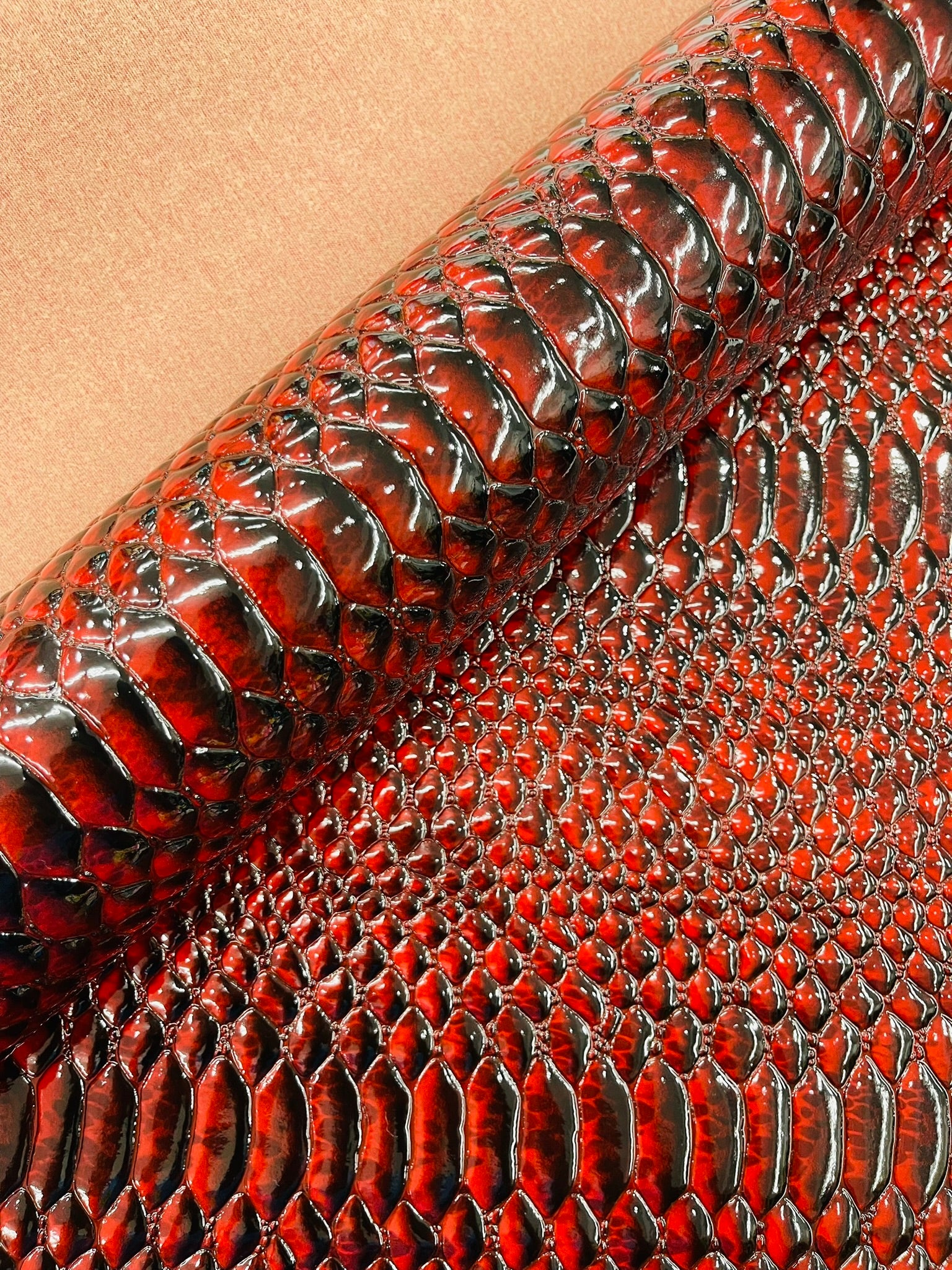 Cobra Snake Shiny Vinyl 3D Embossed Fabric / 2 Tone Cobra Snake Vinyl Leather 54" Wide
