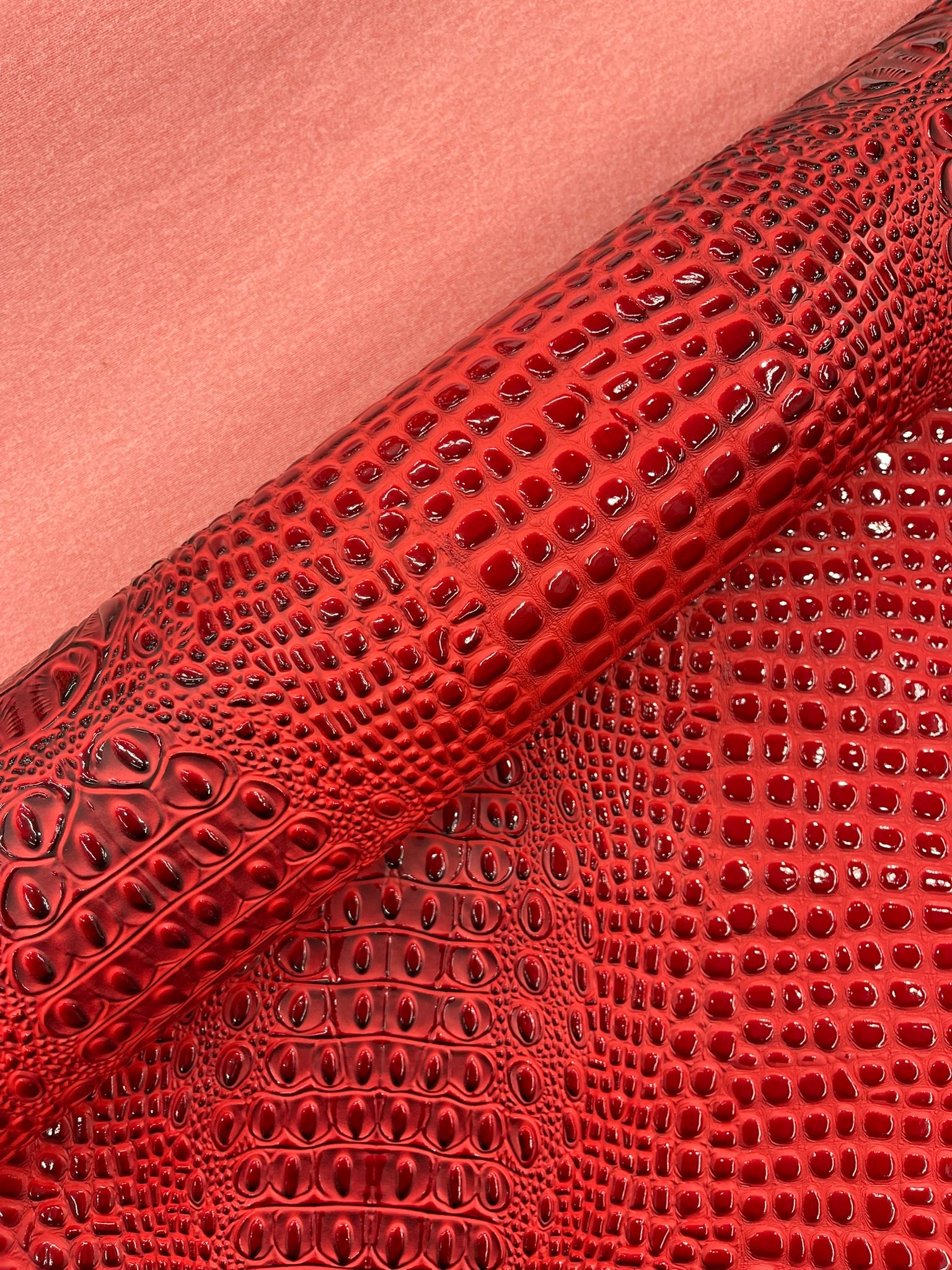 Glossy Two Tone Gator Fake Leather Upholstery, 3D Crocodile Skin Texture Faux Leather PVC Vinyl, 54" Wide