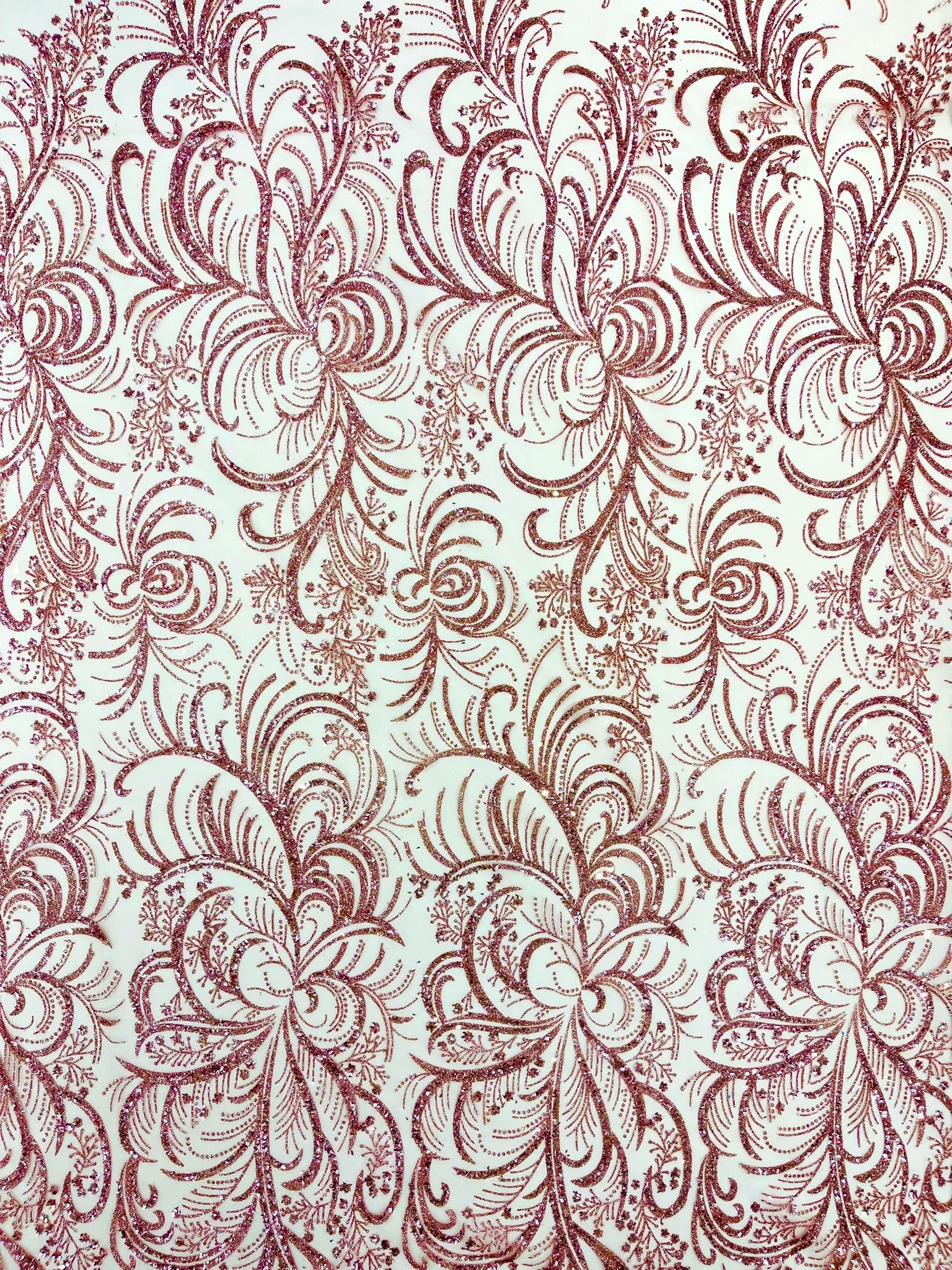 Palm Glitter Vine Design On A Mesh Lace Fabric 58"' Wide Prom.