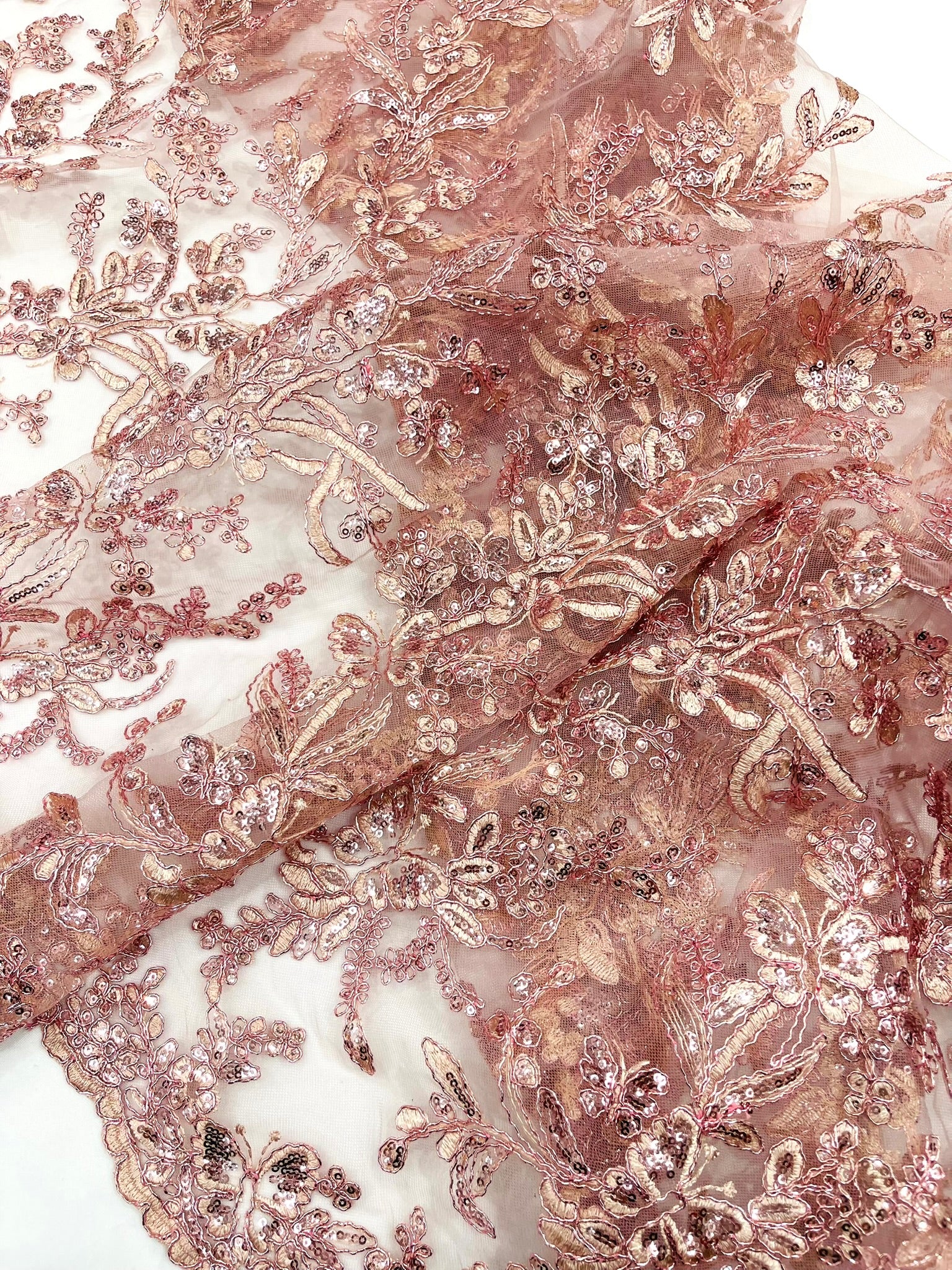 Corded Lace with Butterfly Embroidery and Sequin on Mesh 54" Wide | VIP Textile Inc.