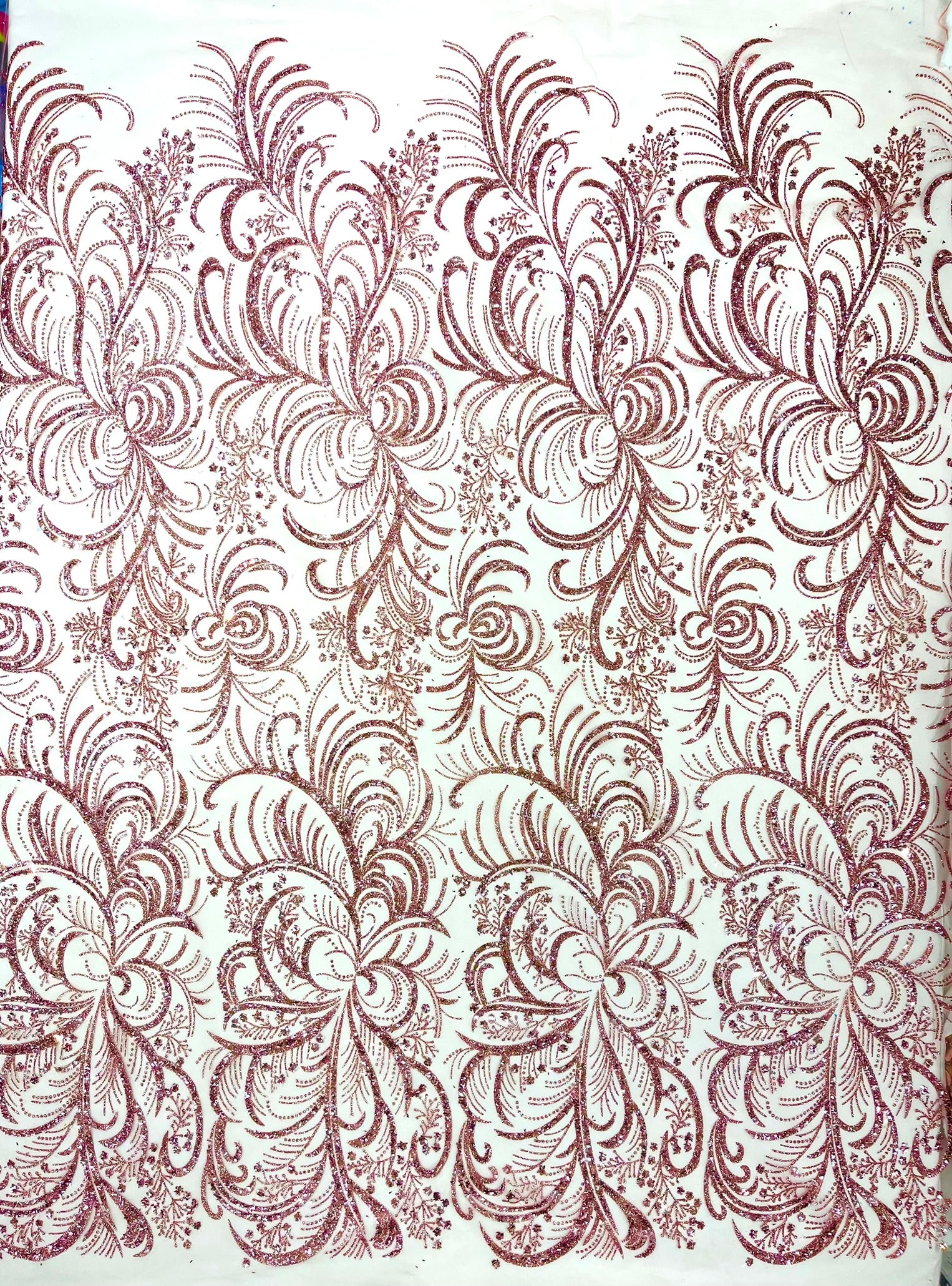 Palm Glitter Vine Design On A Mesh Lace Fabric 58"' Wide Prom.