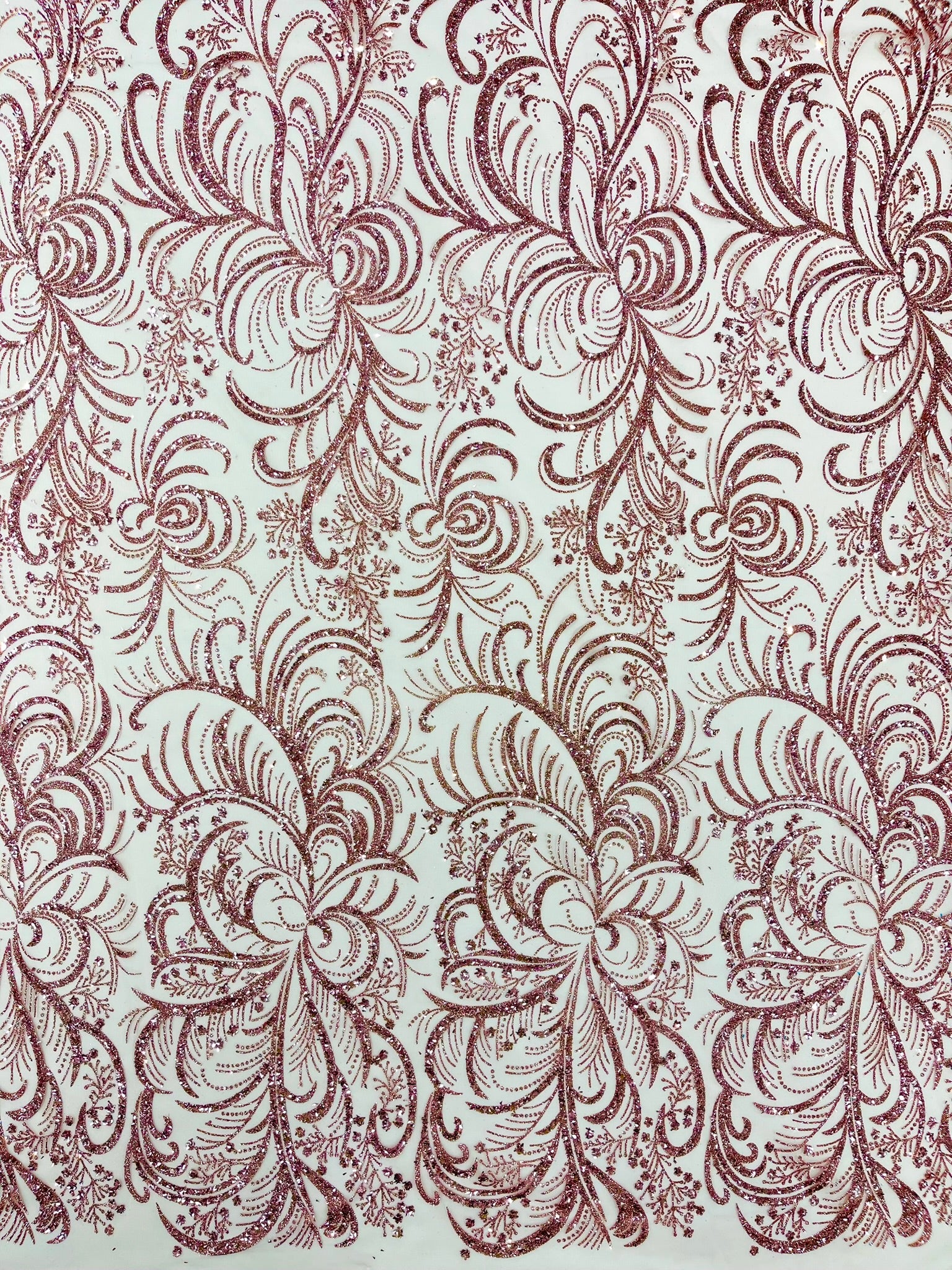 Palm Glitter Vine Design On A Mesh Lace Fabric 58"' Wide Prom.