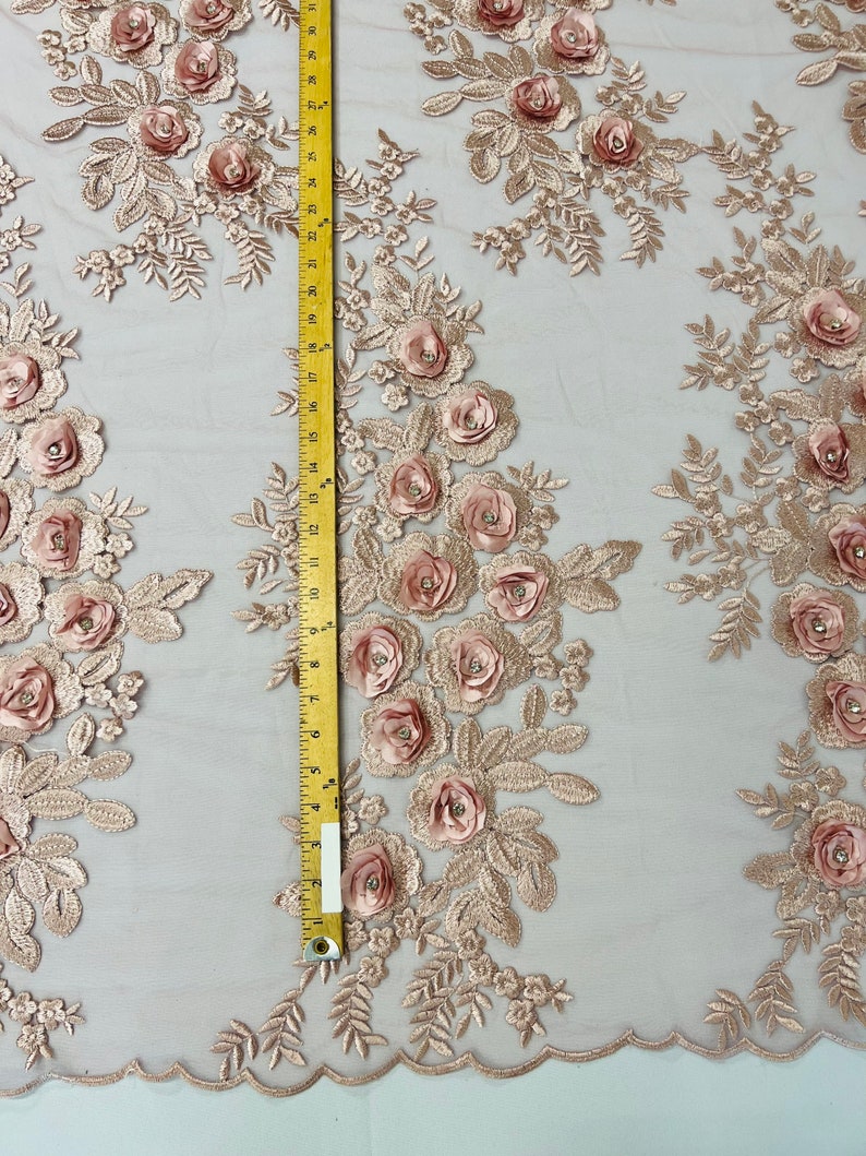 3D ROSE RHINESTONE LACE (by the yard)