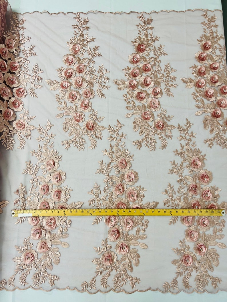 3D ROSE RHINESTONE LACE (by the yard)