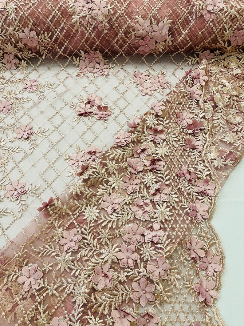 3D FLOWER TRIANGLE NET LACE (by the yard)