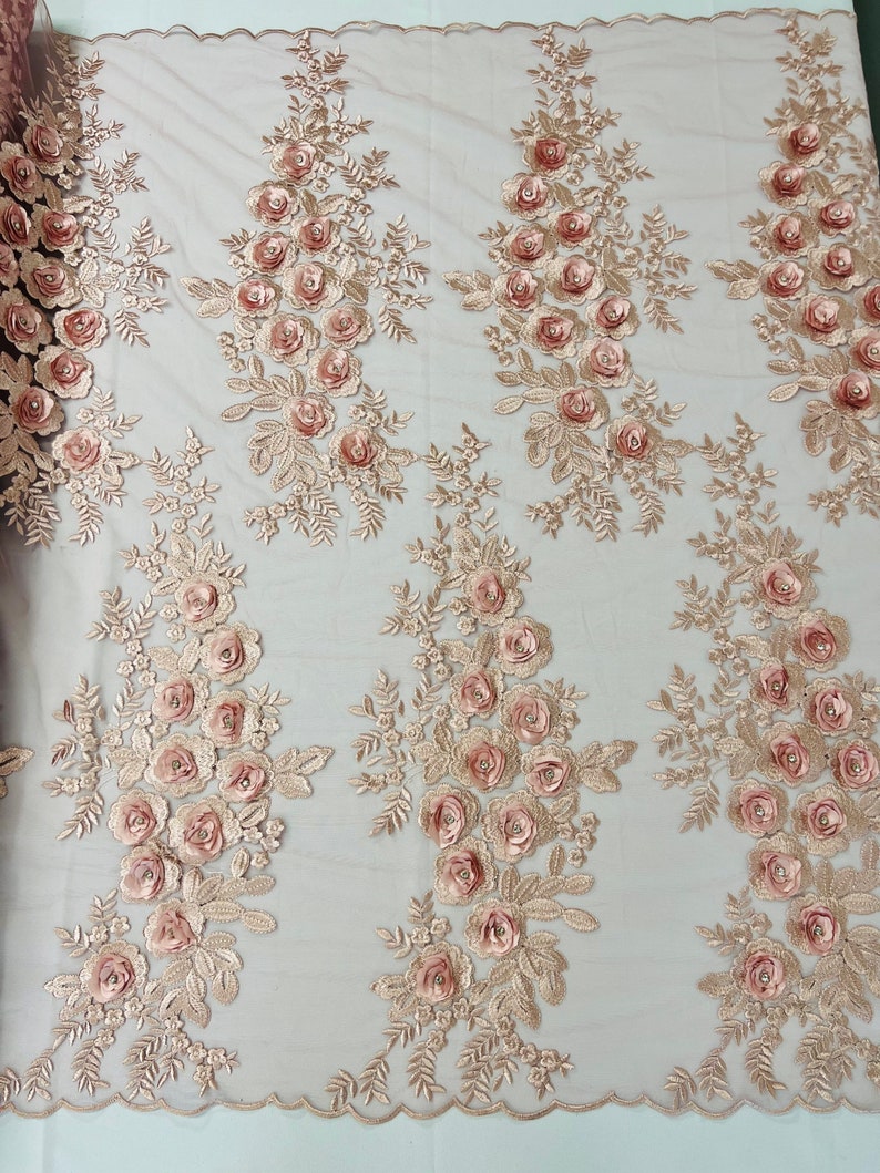 3D ROSE RHINESTONE LACE (by the yard)