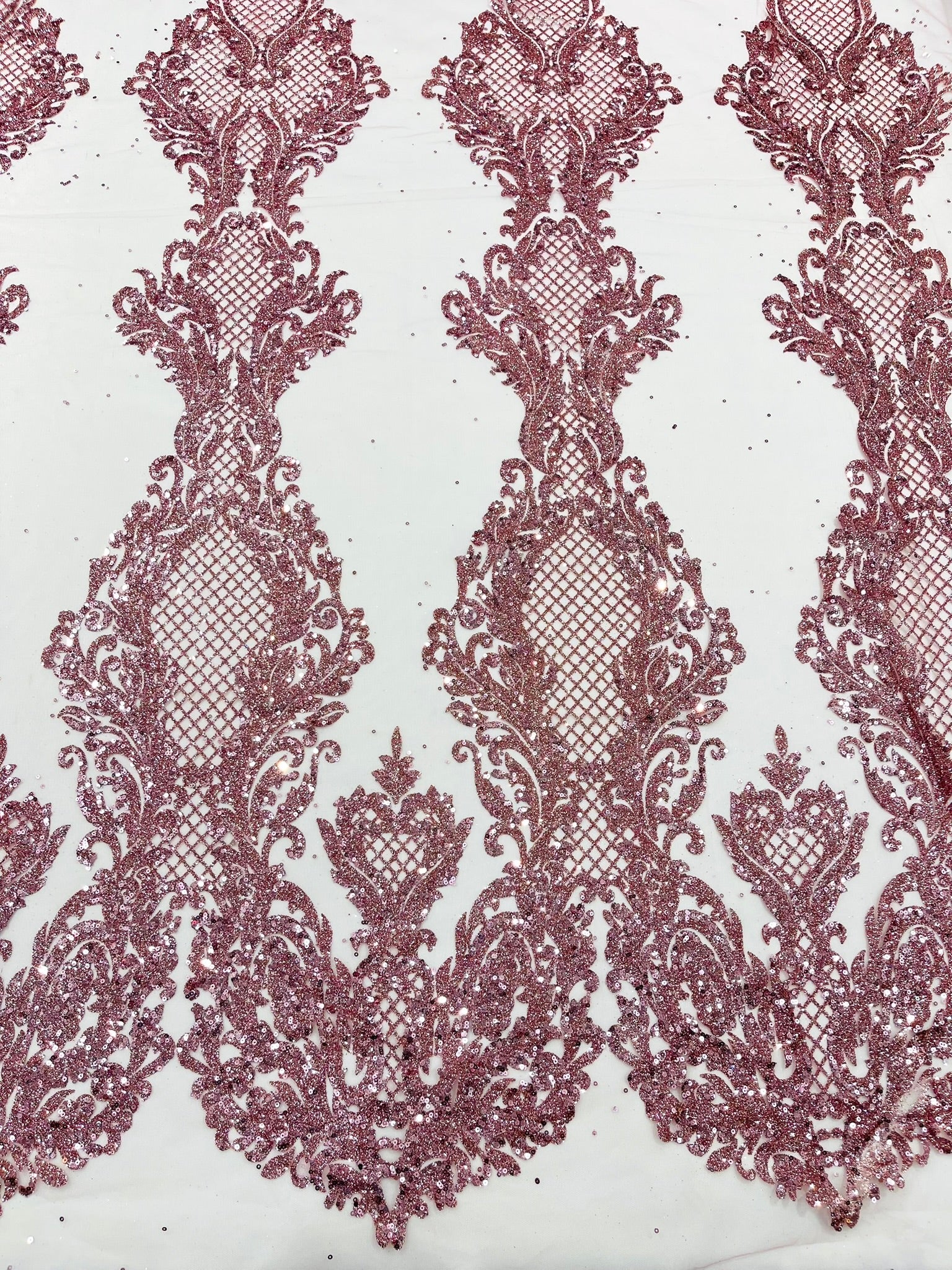 Glitter Tower Damask Design Fabric| 58” Wide| Quinsiañera Dresses.