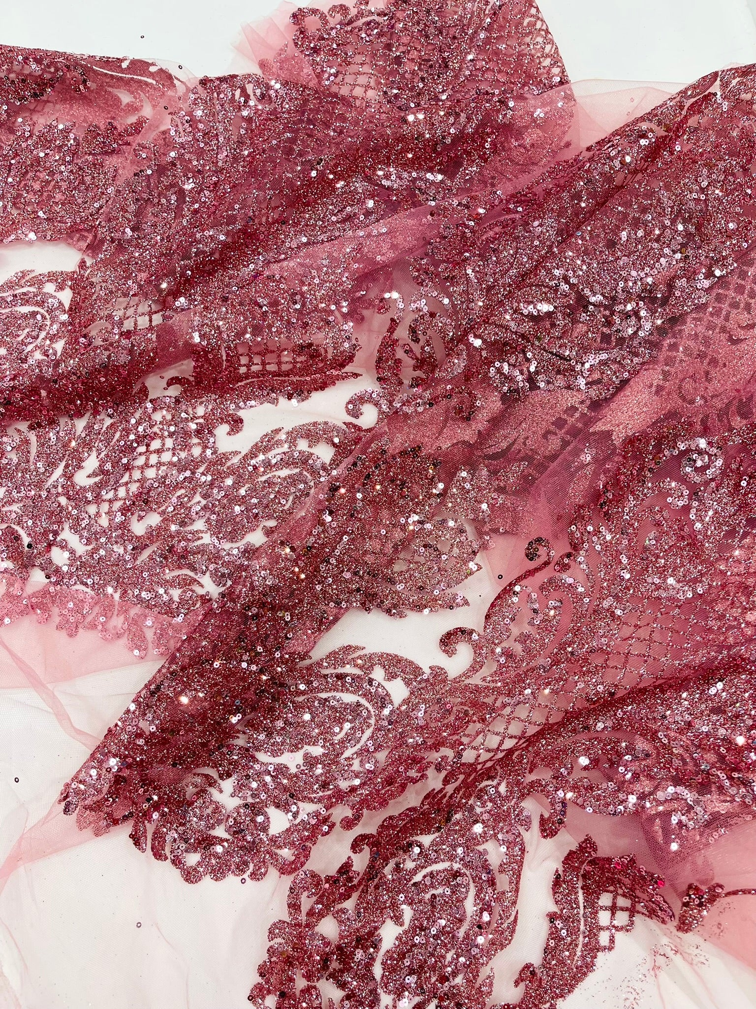 Glitter Tower Damask Design Fabric| 58” Wide| Quinsiañera Dresses.